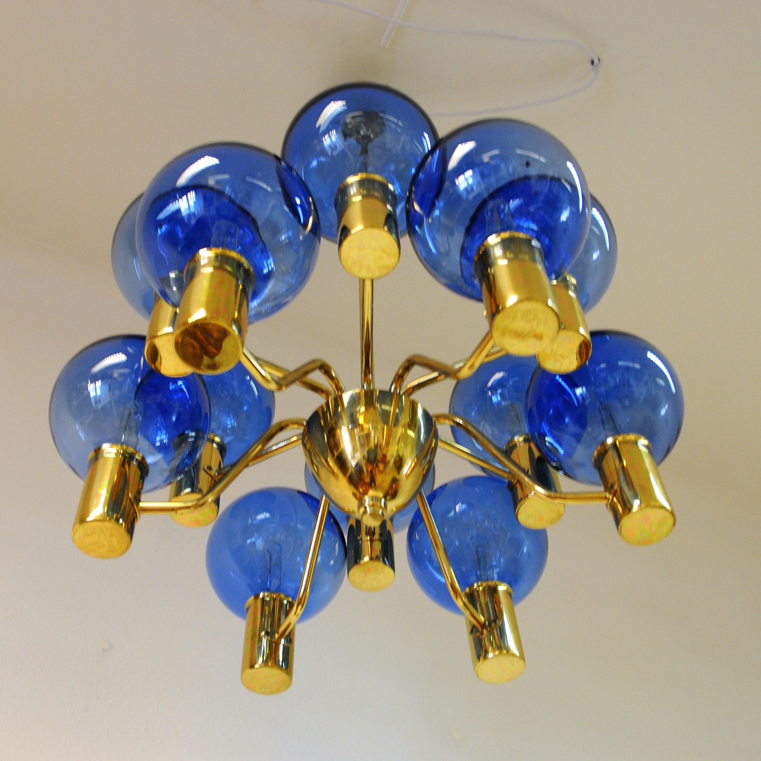 Patricia Chandelier with Blue Glass Mod T372/12 by Hans-Agne Jakobsson, Sweden 5