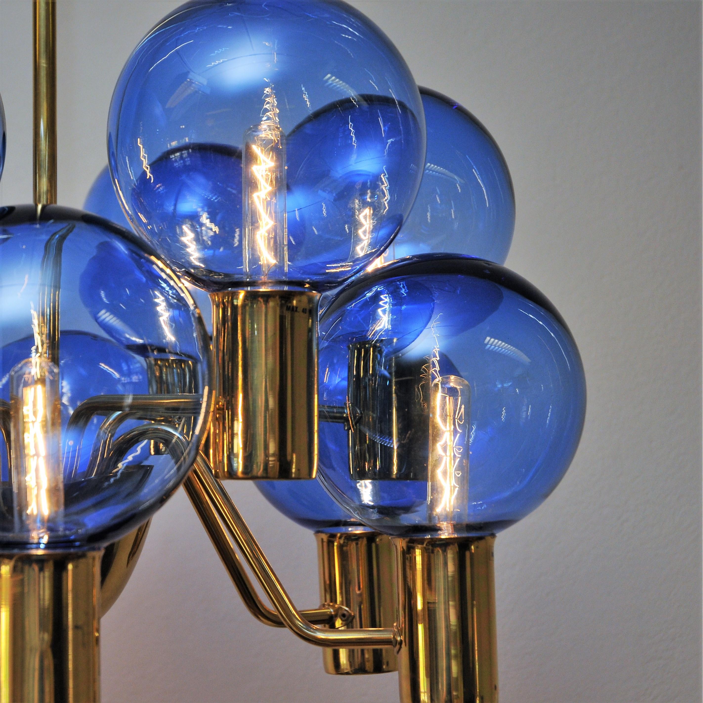 Swedish Patricia Chandelier with Blue Glass Mod T372/12 by Hans-Agne Jakobsson, Sweden