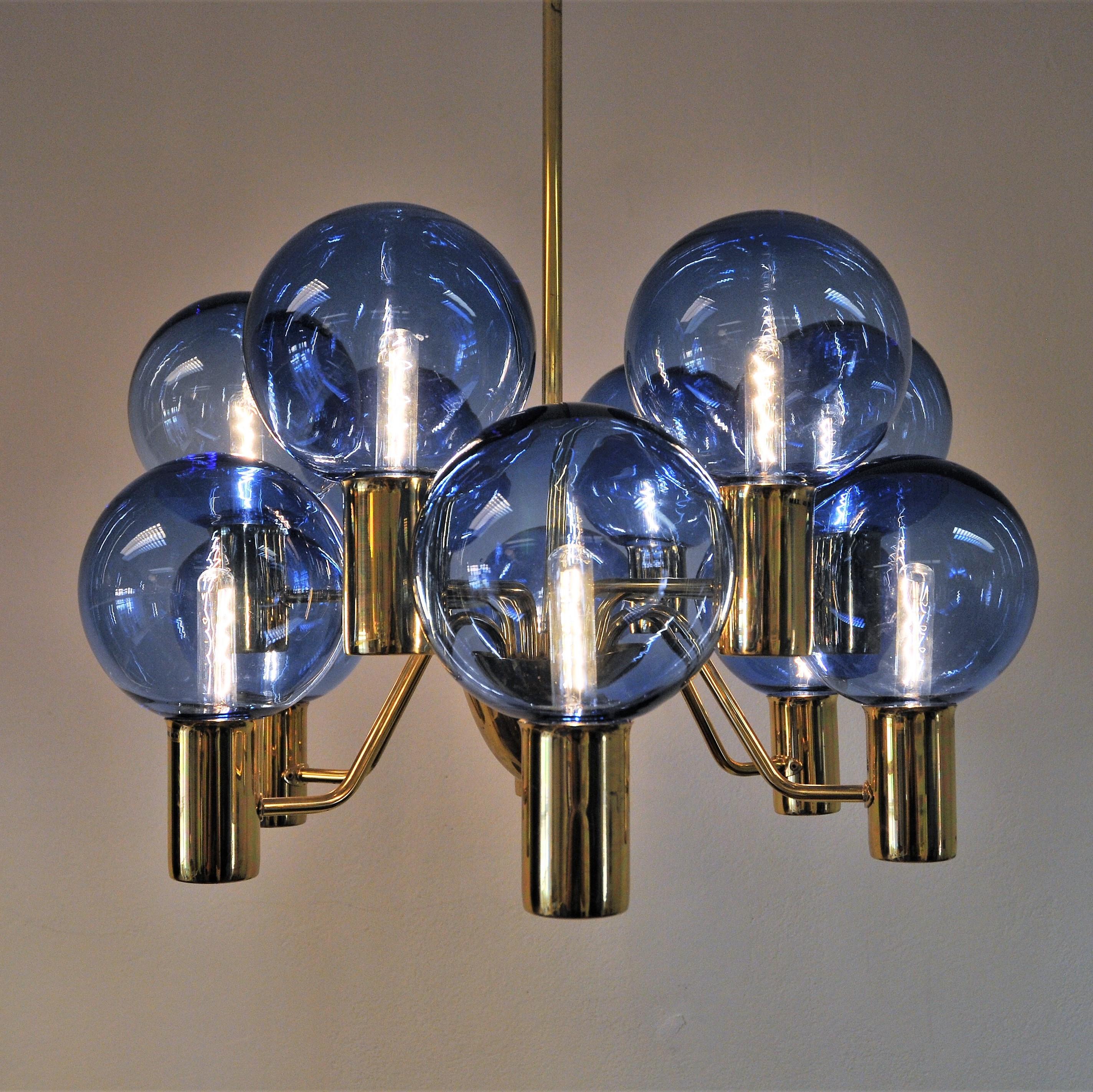 Patricia Chandelier with Blue Glass Mod T372/12 by Hans-Agne Jakobsson, Sweden 1
