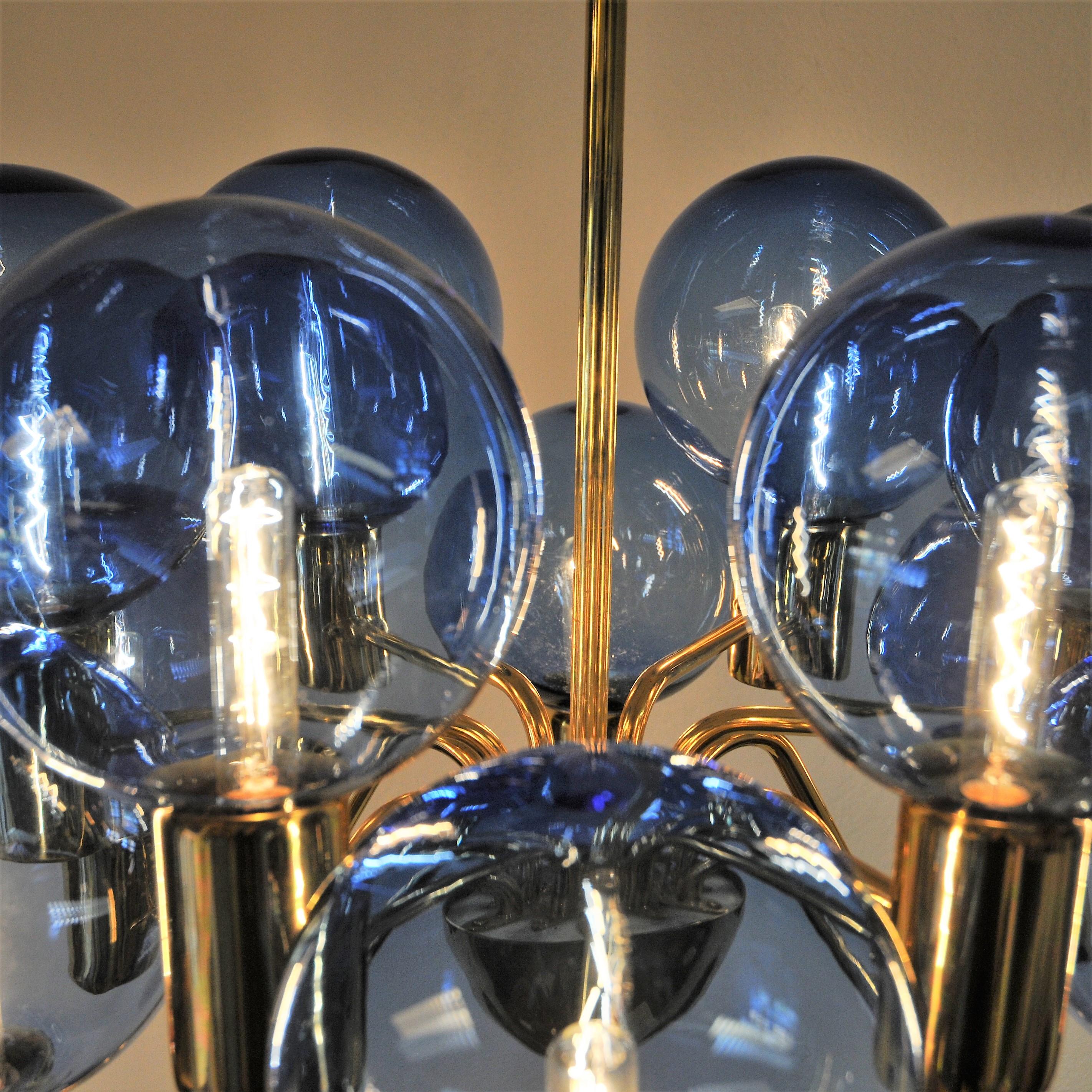 Patricia Chandelier with Blue Glass Mod T372/12 by Hans-Agne Jakobsson, Sweden 2