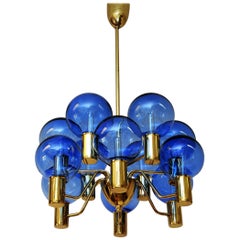 Patricia Chandelier with Blue Glass Mod T372/12 by Hans-Agne Jakobsson, Sweden
