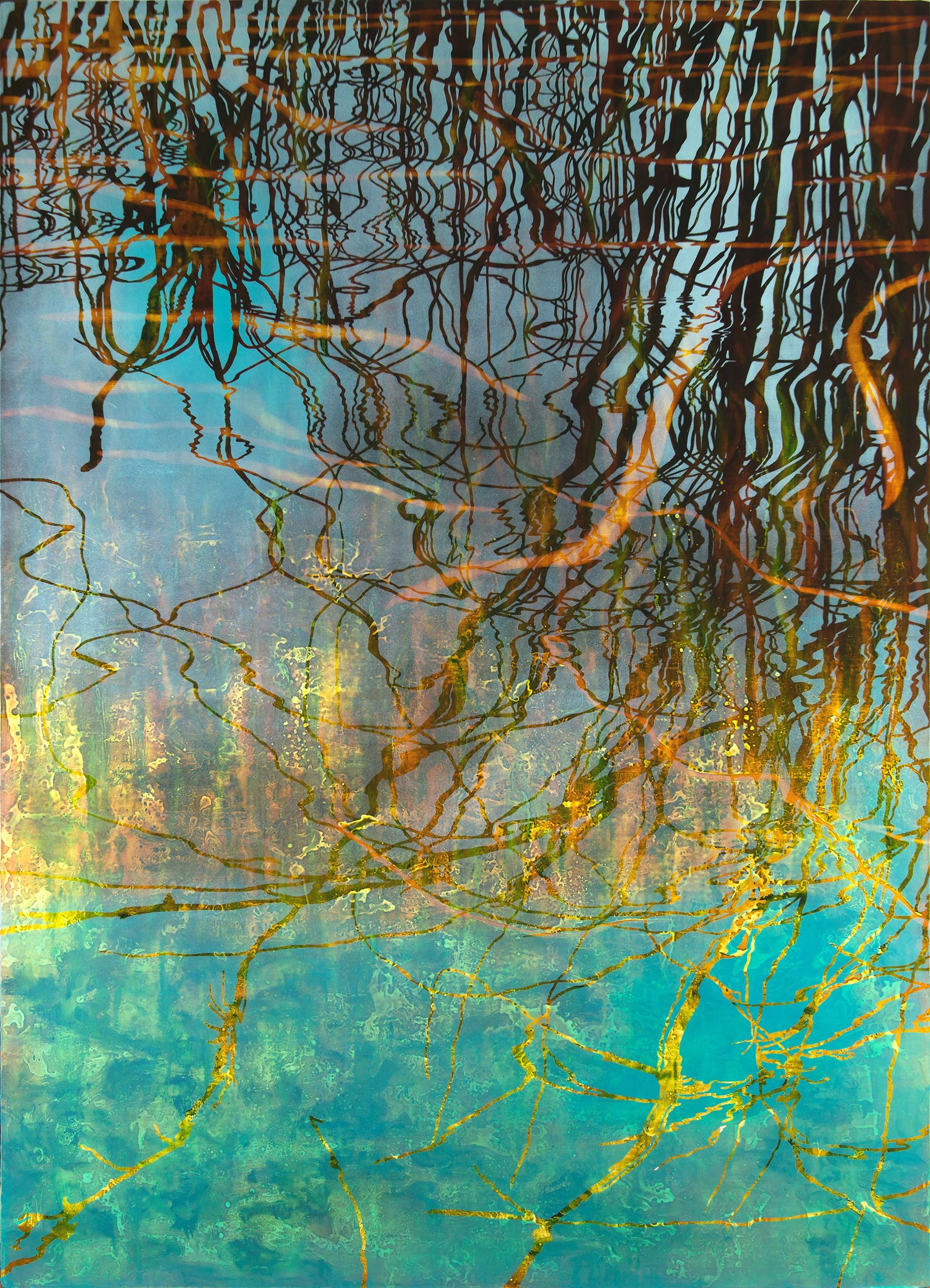 Perididas III- Water Reflections Turquoise and Gold tones 70 X 51