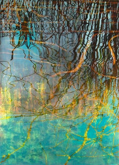 Perididas III- Water Reflections Turquoise and Gold tones 70 X 51