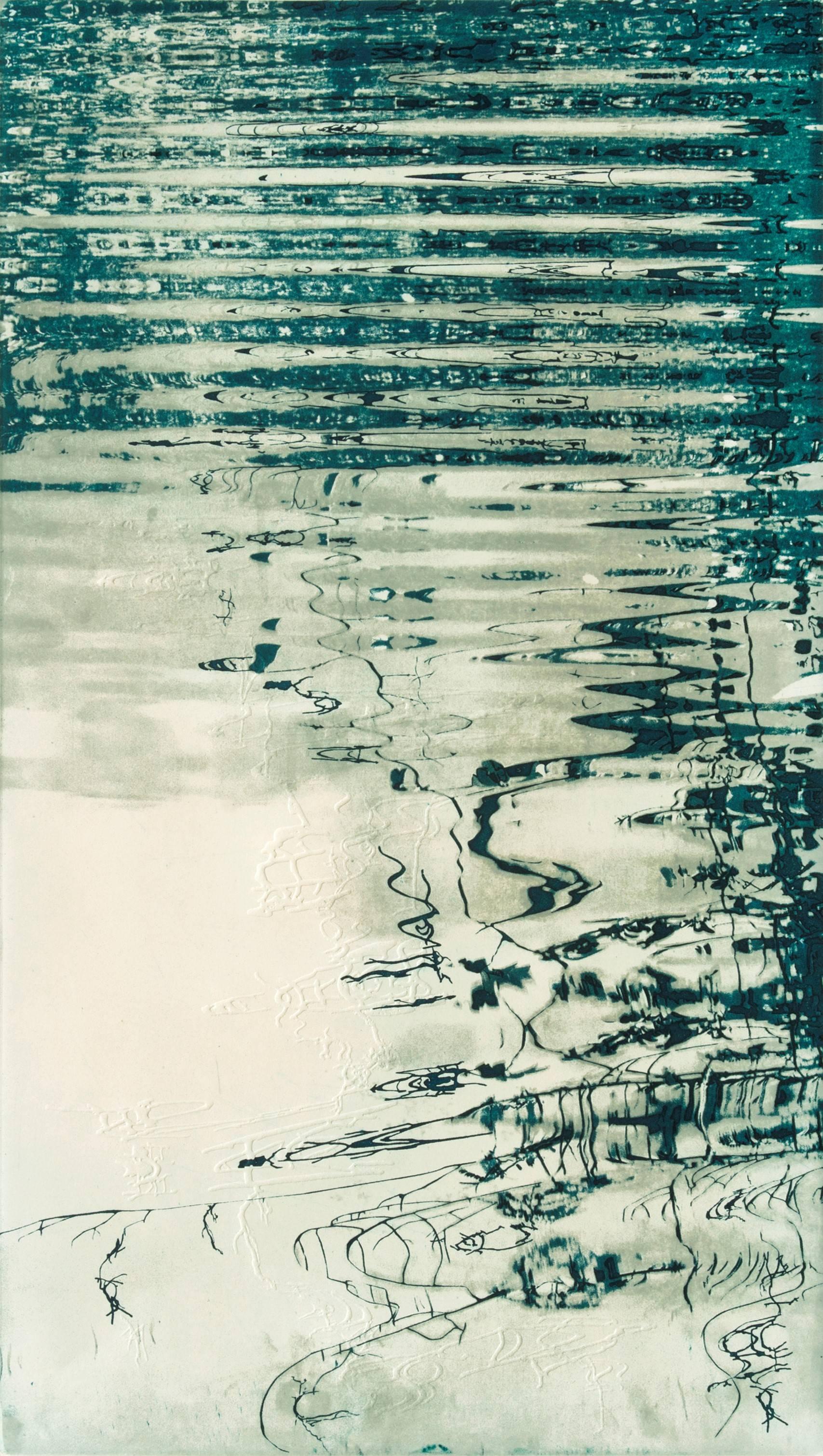 Patricia Claro Abstract Print - Trails of Water I - Etching-Limited Edition of 50 28" X 16"