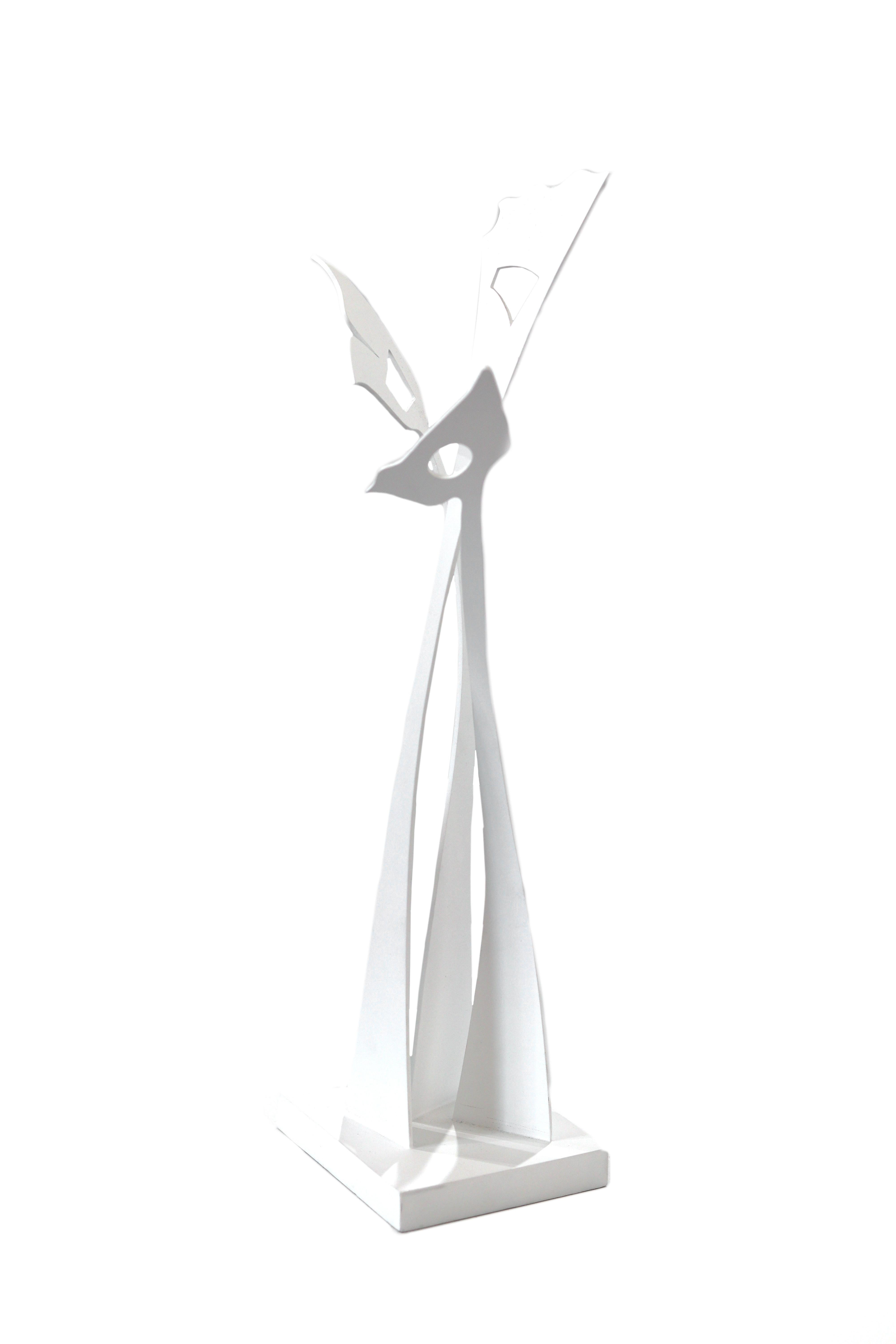 Patricia Corredor Abstract Sculpture - White Metal Minimalist Flowers Sculpture "In The Garden I Give You Life"