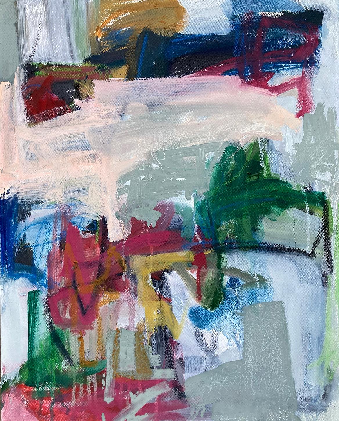 "At the Reservoir", Abstract, Red, Green, Blue, Oil Painting