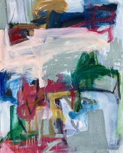 "At the Reservoir", Abstract, Red, Green, Blue, Oil Painting
