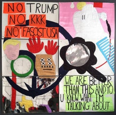 Patricia Dahlman, No_ Trump, 2017, crayon, tissu, papier, fil, collage, bannière