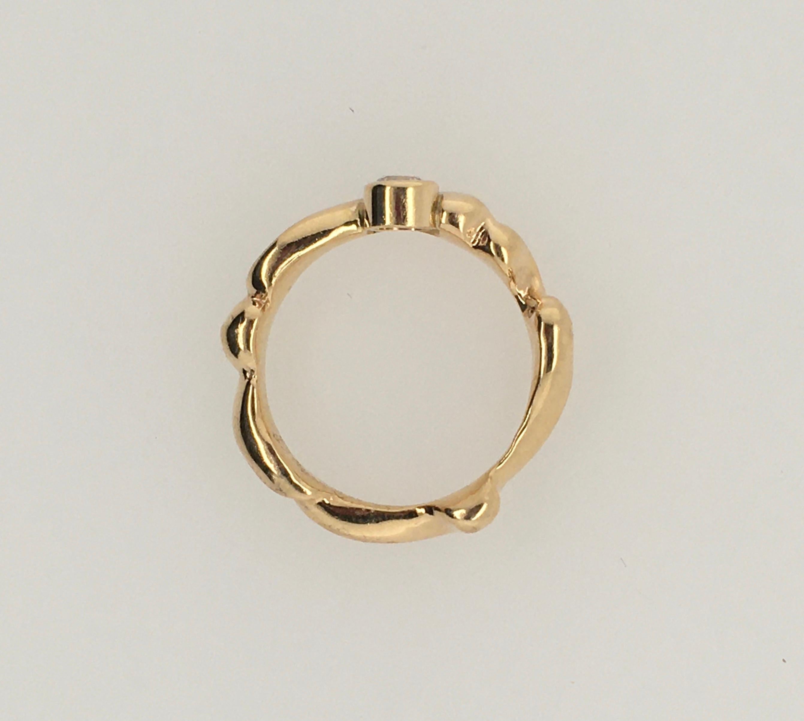 Round Cut PATRICIA DAUNIS .18 ct Diamond Set in Yellow Gold Asymmetric Wave Ring For Sale