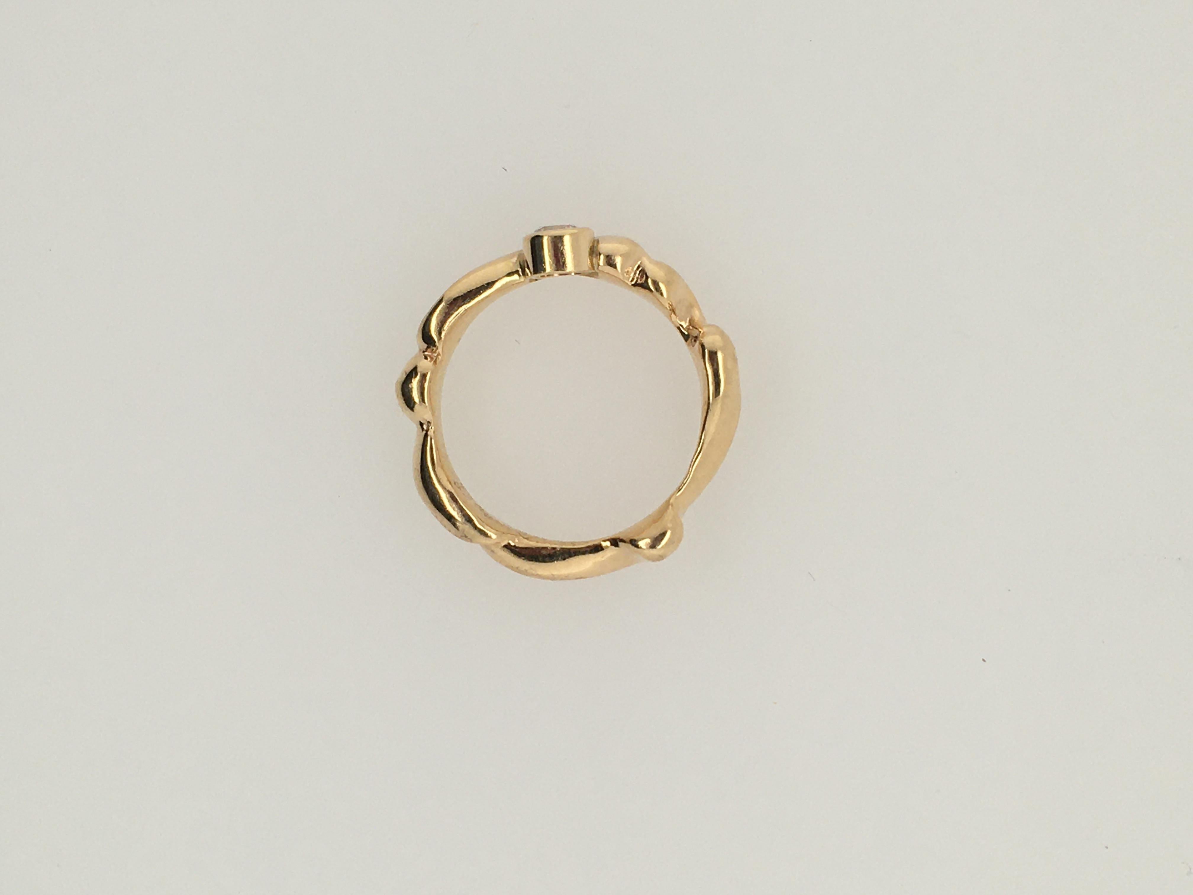 PATRICIA DAUNIS 14K Yellow Gold Asymmetric Wave Ring with .18 ct Round Diamond In Excellent Condition For Sale In Kennebunkport, ME