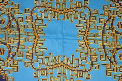 Patricia Duval Multiple Shades of Blue Tangerine and Yellow Silk Crepe Scarf