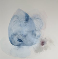 ''Momentum II'' Contemporary Abstract Painting with Blue Ink