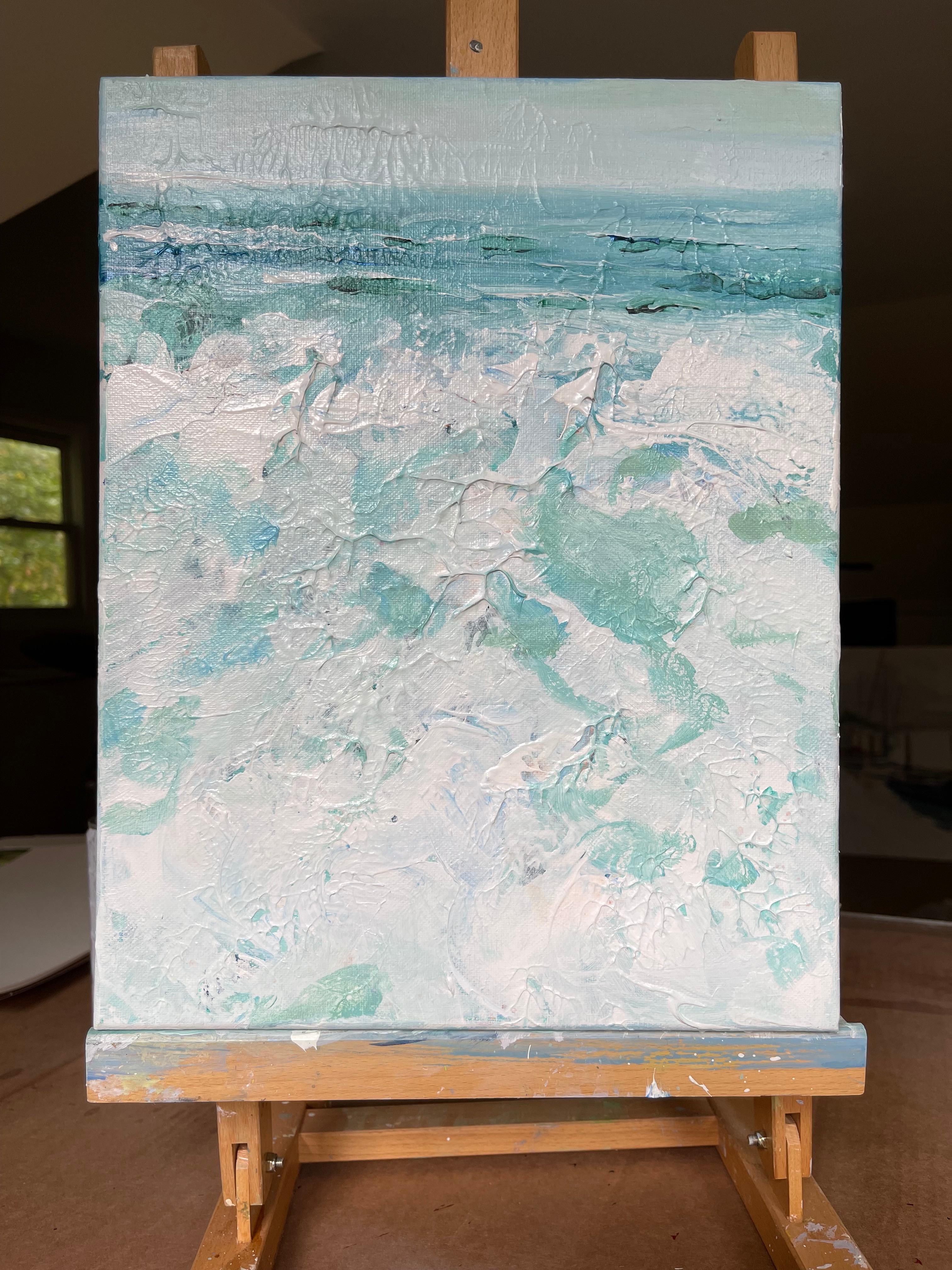 <p>Artist Comments<br>A textured abstract seascape by artist Patricia Fabian captures frothy white foam churning with powerful waves. Towards the distance, a whisper of the horizon gently blends with the soft clouds. Patricia shares this poem that
