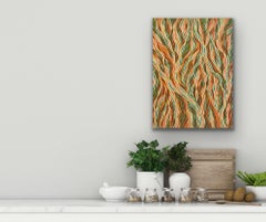 Autumn toned wavy lined contemporary optical art abstract painting