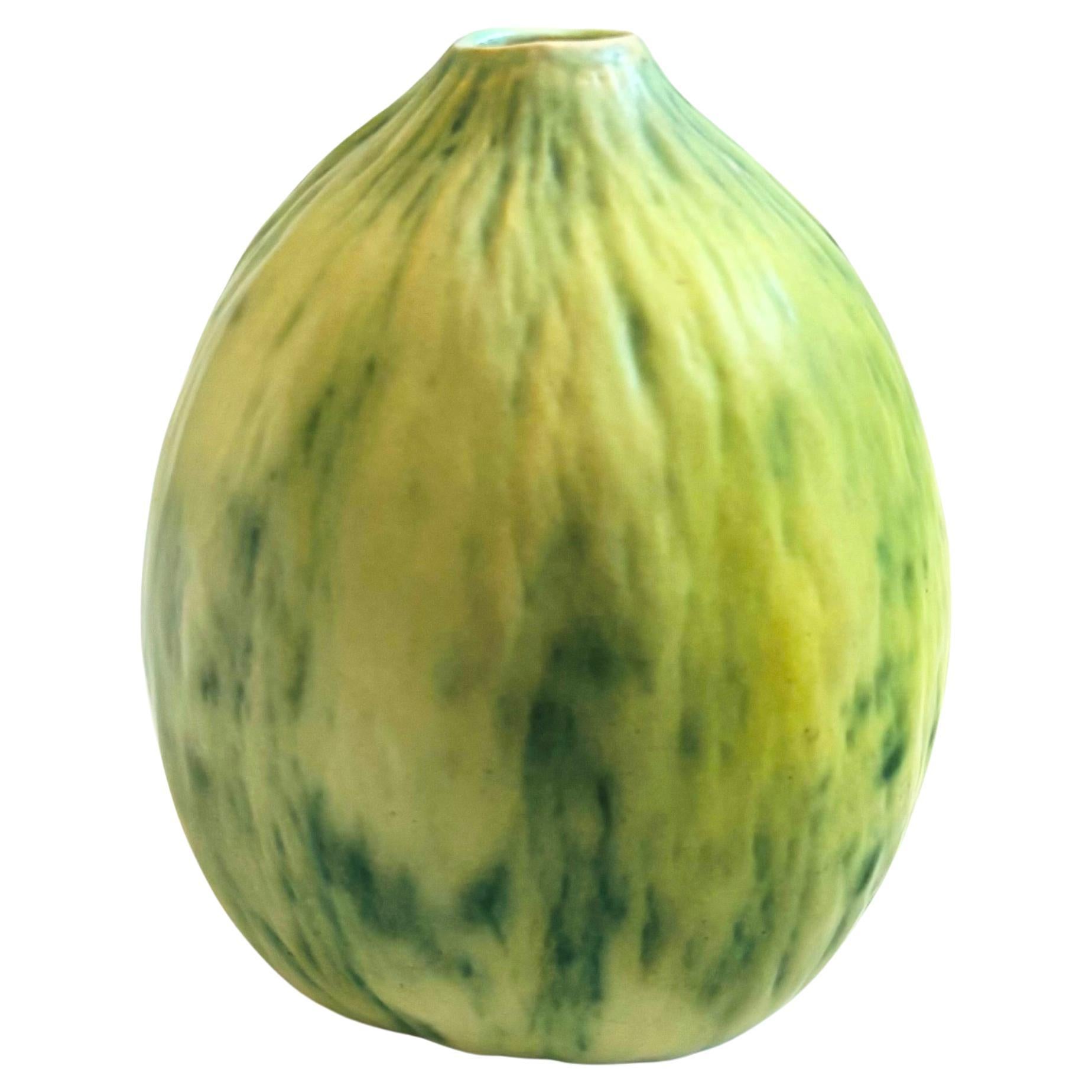Jarrón vintage de Studio Pottery con forma de melón grande, obra de Patricia Garrett, de Berkeley, California. Forma parte de su serie 