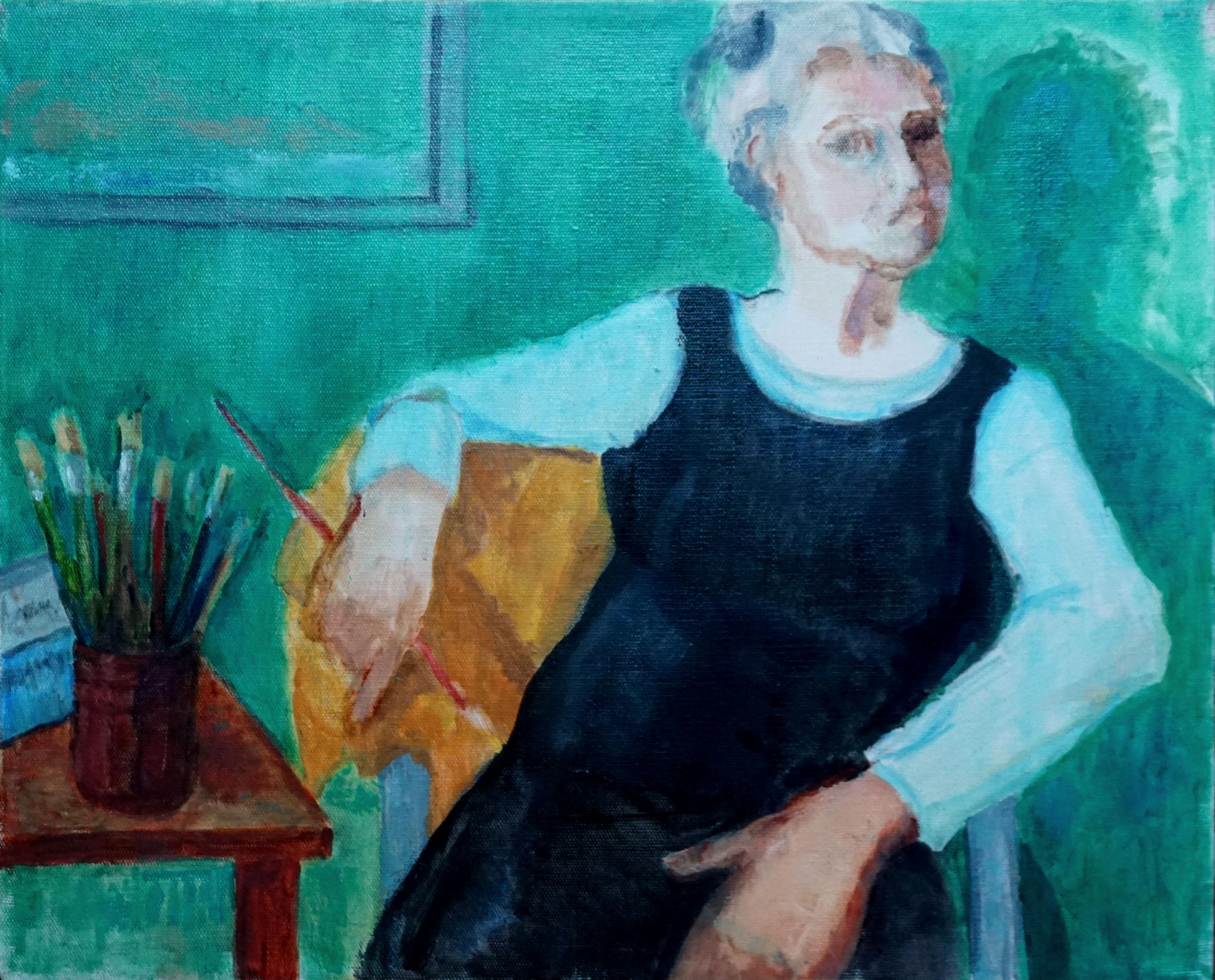 Patricia Gillfillan Interior Painting - Female Figure with Paintbrushes 