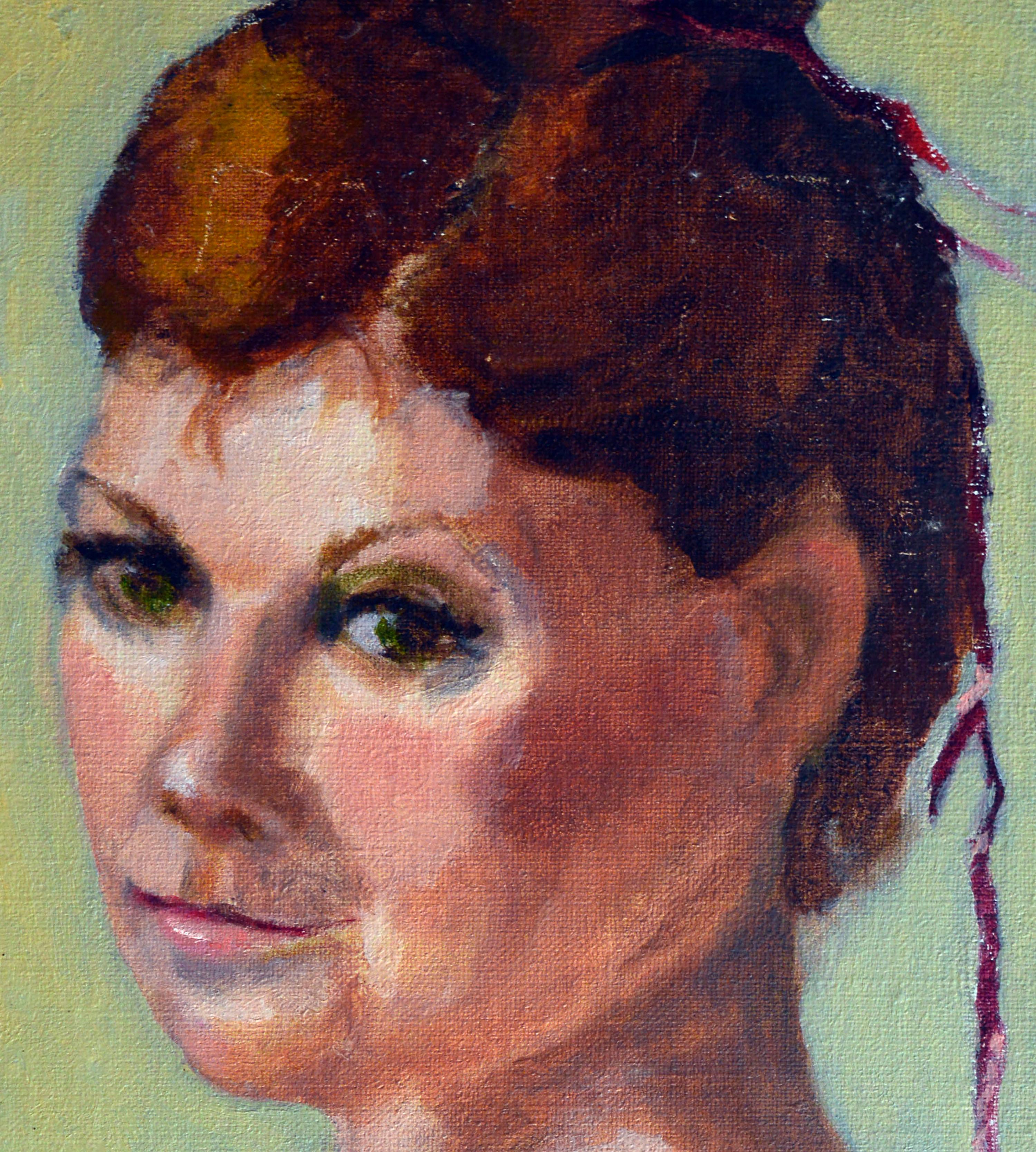 Porträt einer Frau mit grünen Augen, Porträt  (Amerikanischer Impressionismus), Painting, von Patricia Gillfillan
