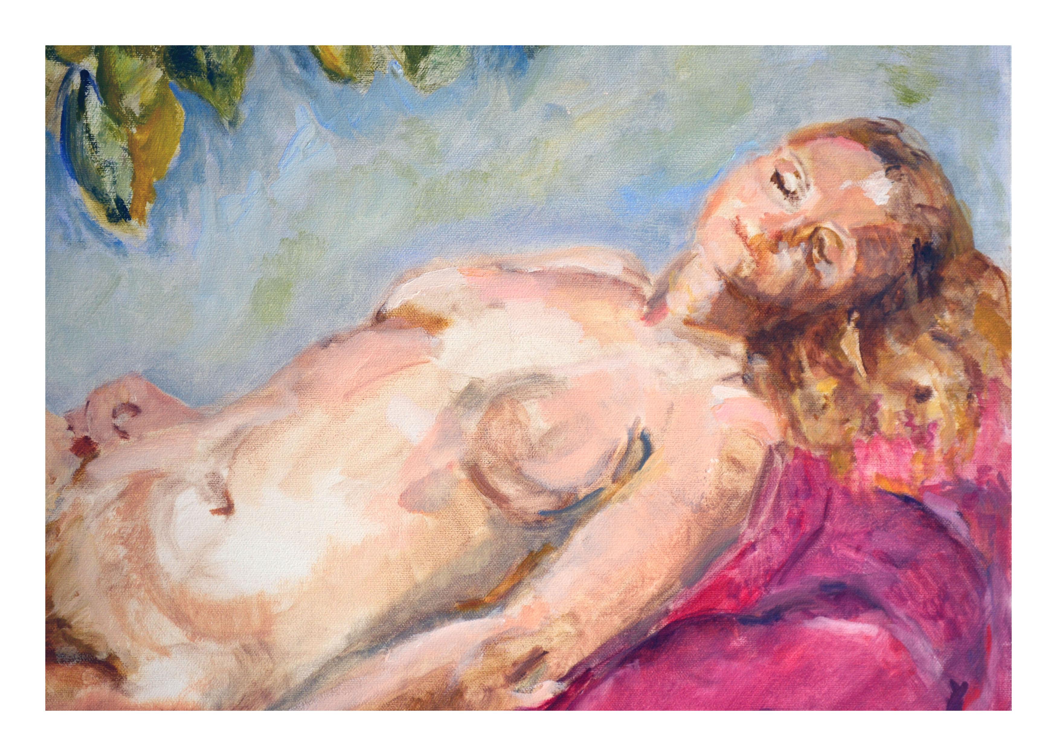 Vintage Reclining Nude Figurative  - Painting by Patricia Gillfillan