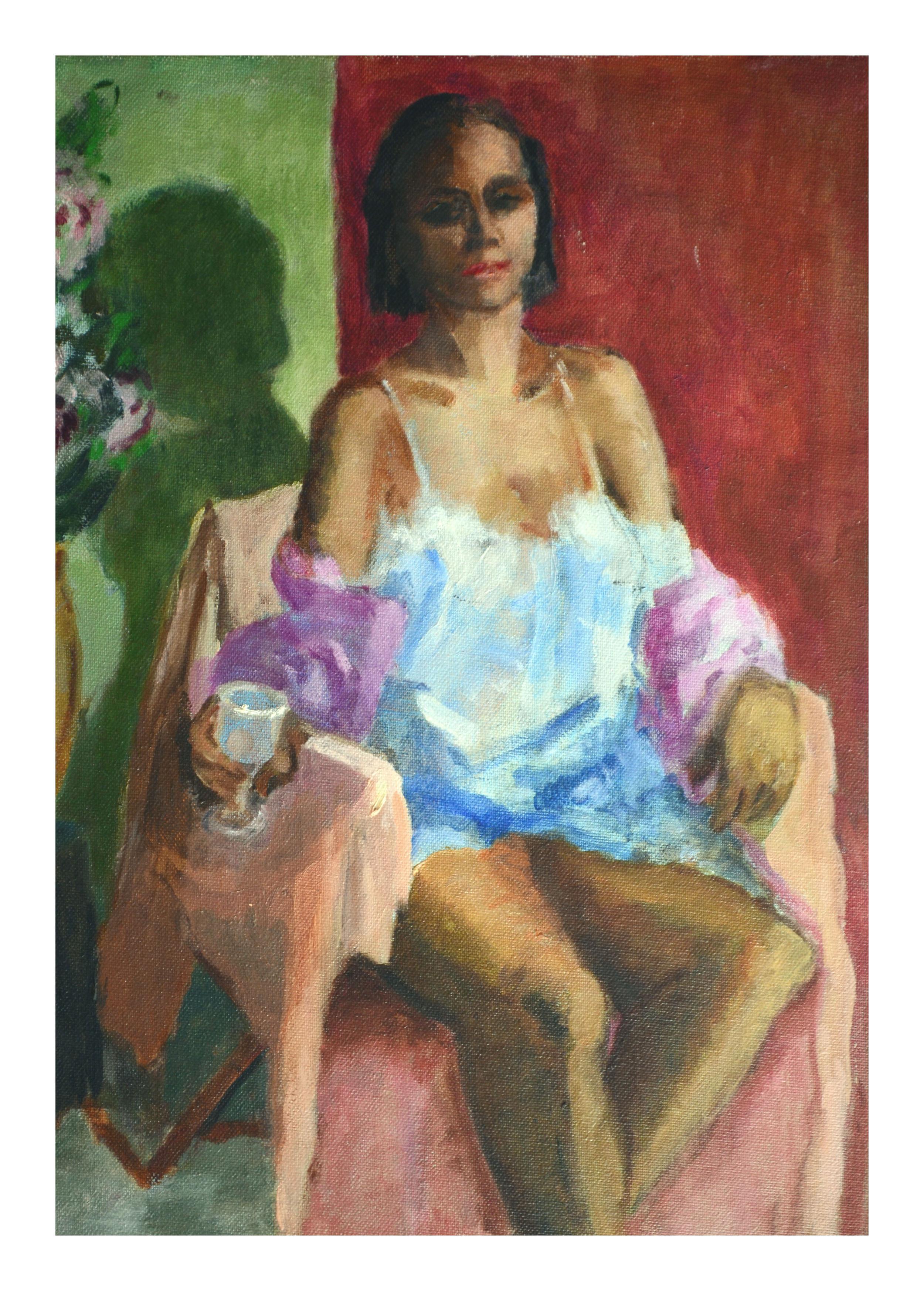 Sitzende Figur im Boudoir-Stil – Painting von Patricia Gillfillan