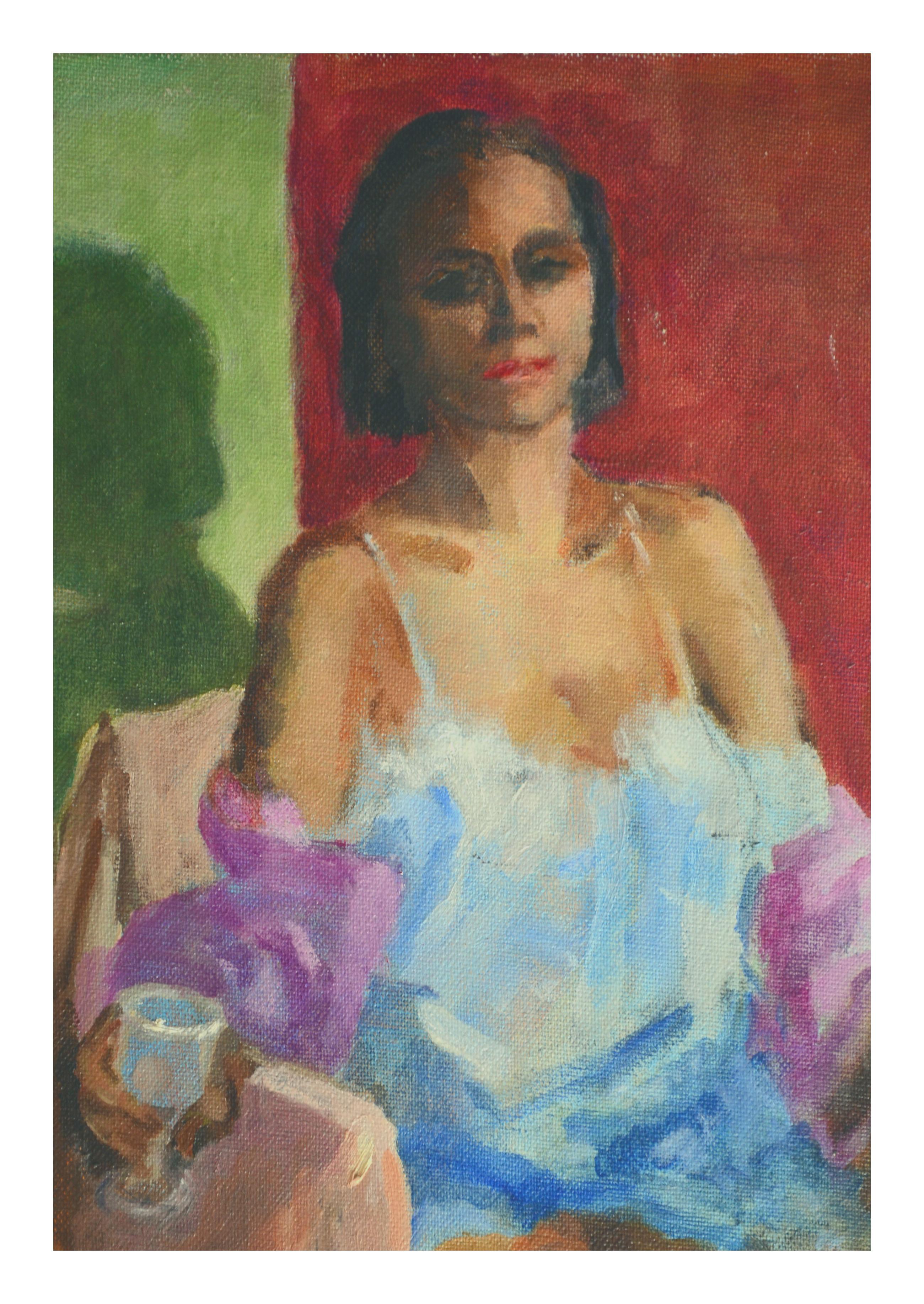 Sitzende Figur im Boudoir-Stil (Amerikanischer Impressionismus), Painting, von Patricia Gillfillan