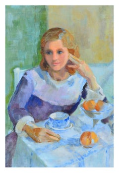 Tea Time Figurative in Original Oil on Canvas