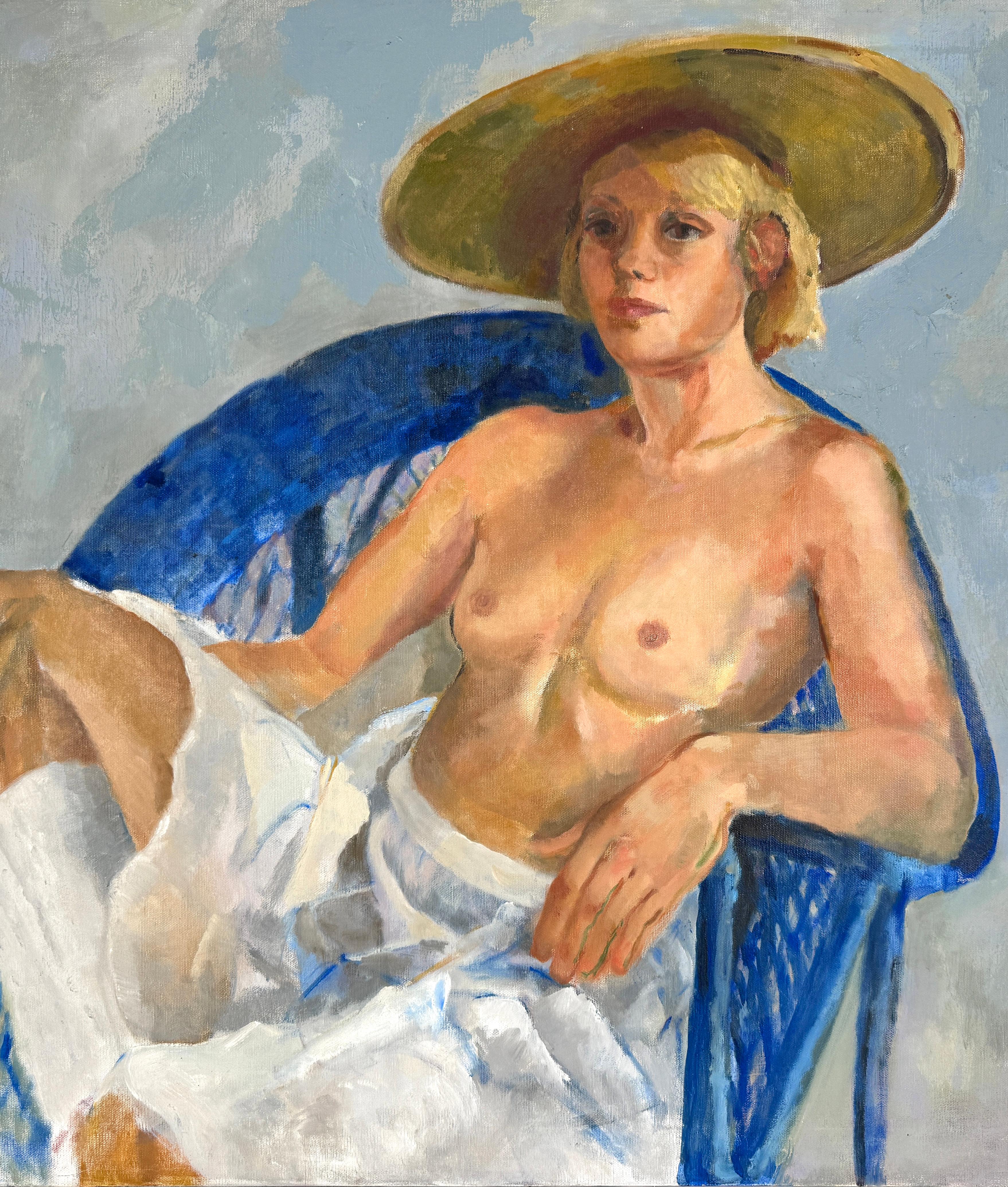 La Sedia Blu Figurativa - Figurative Painting Marrone di Patricia Gillfillan