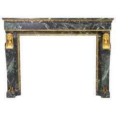 Patricia Green Marble and Bronze 19th Century French Empire Fireplace