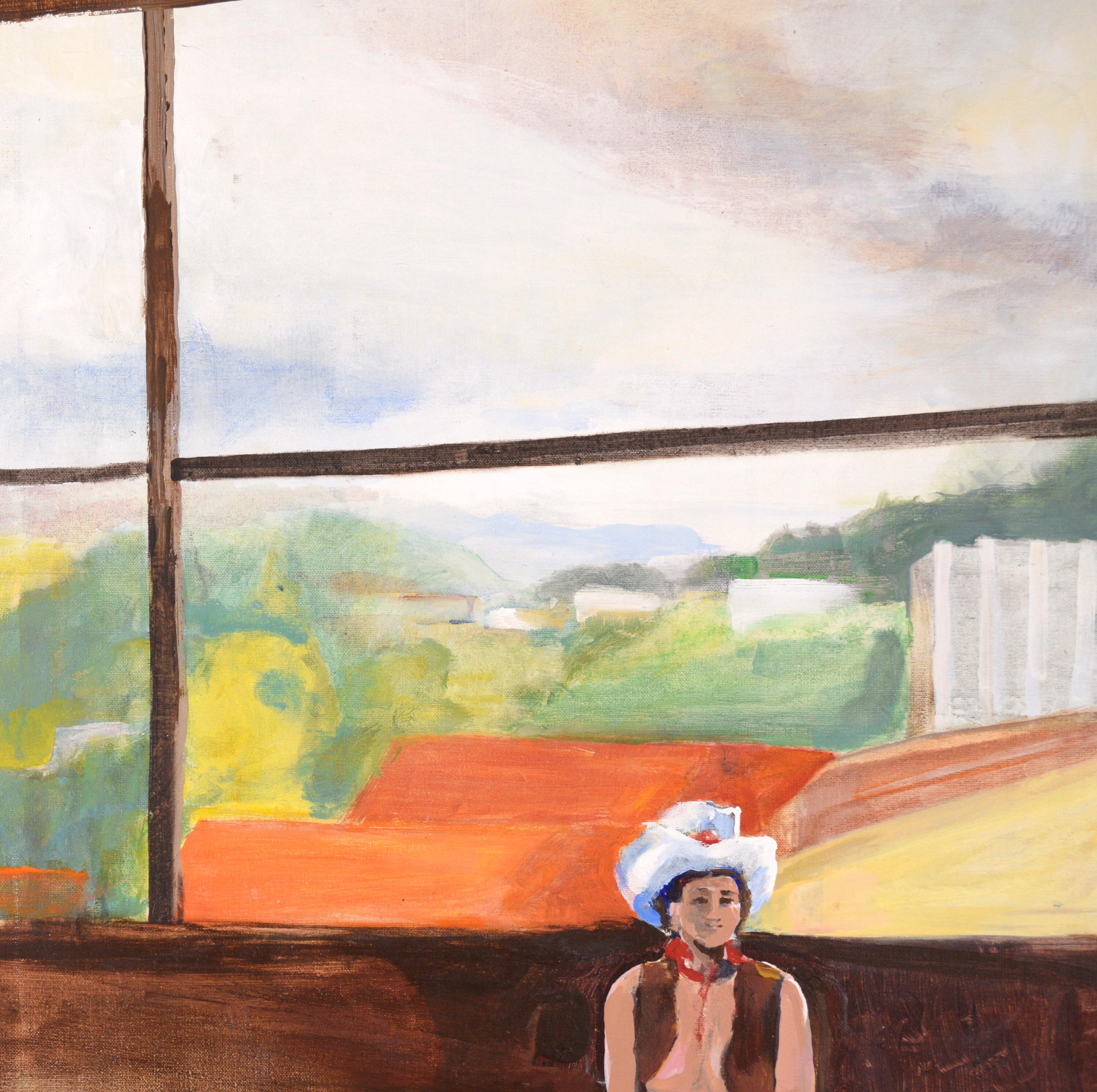Cowgirl in the Studio - Étude figurative à l'huile sur toile - Painting de Patricia Gren Hayes