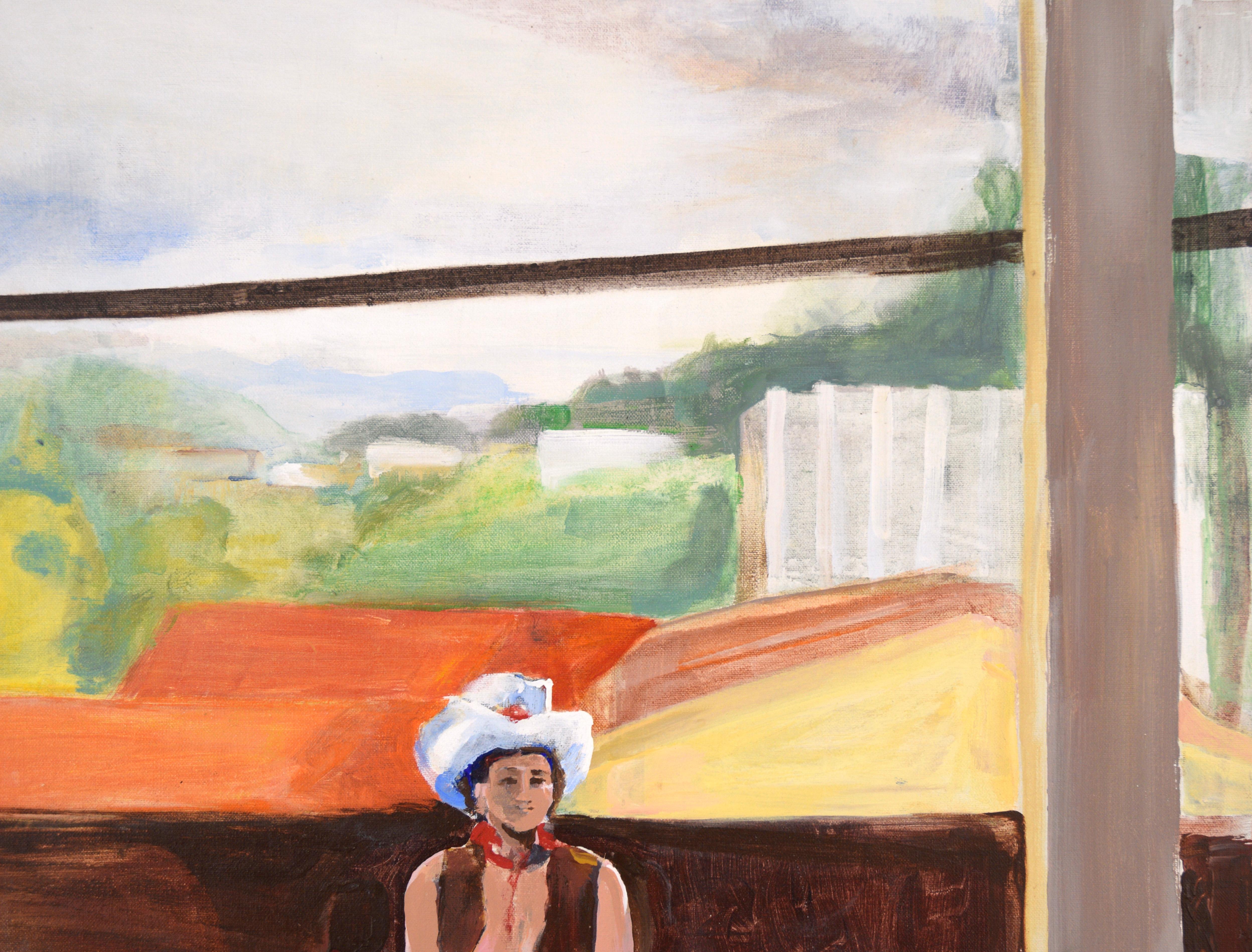 Cowgirl in the Studio - Étude figurative à l'huile sur toile - Modernisme américain Painting par Patricia Gren Hayes