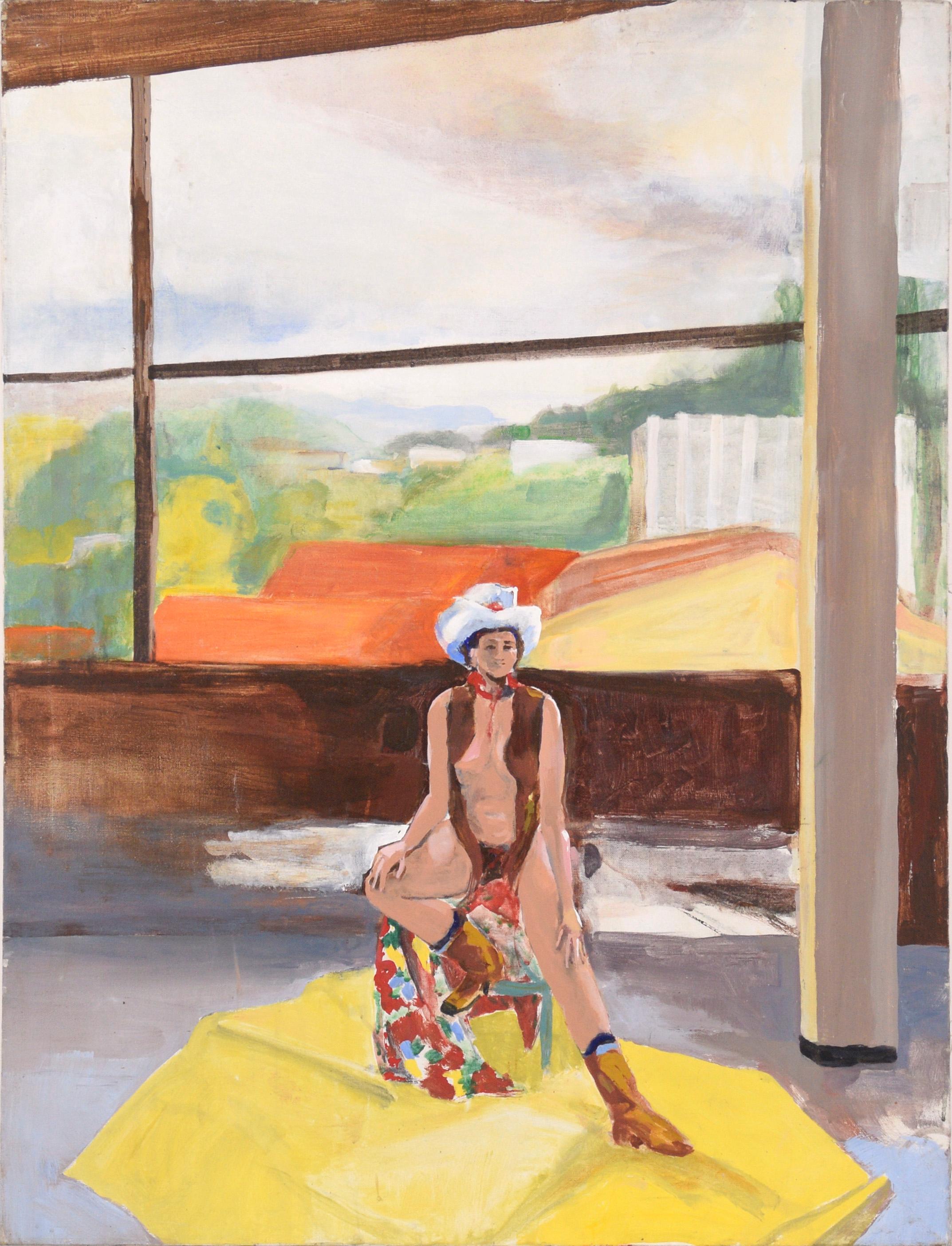 Figurative Painting di Patricia Gren Hayes - Cowgirl in studio - Studio figurativo a olio su tela