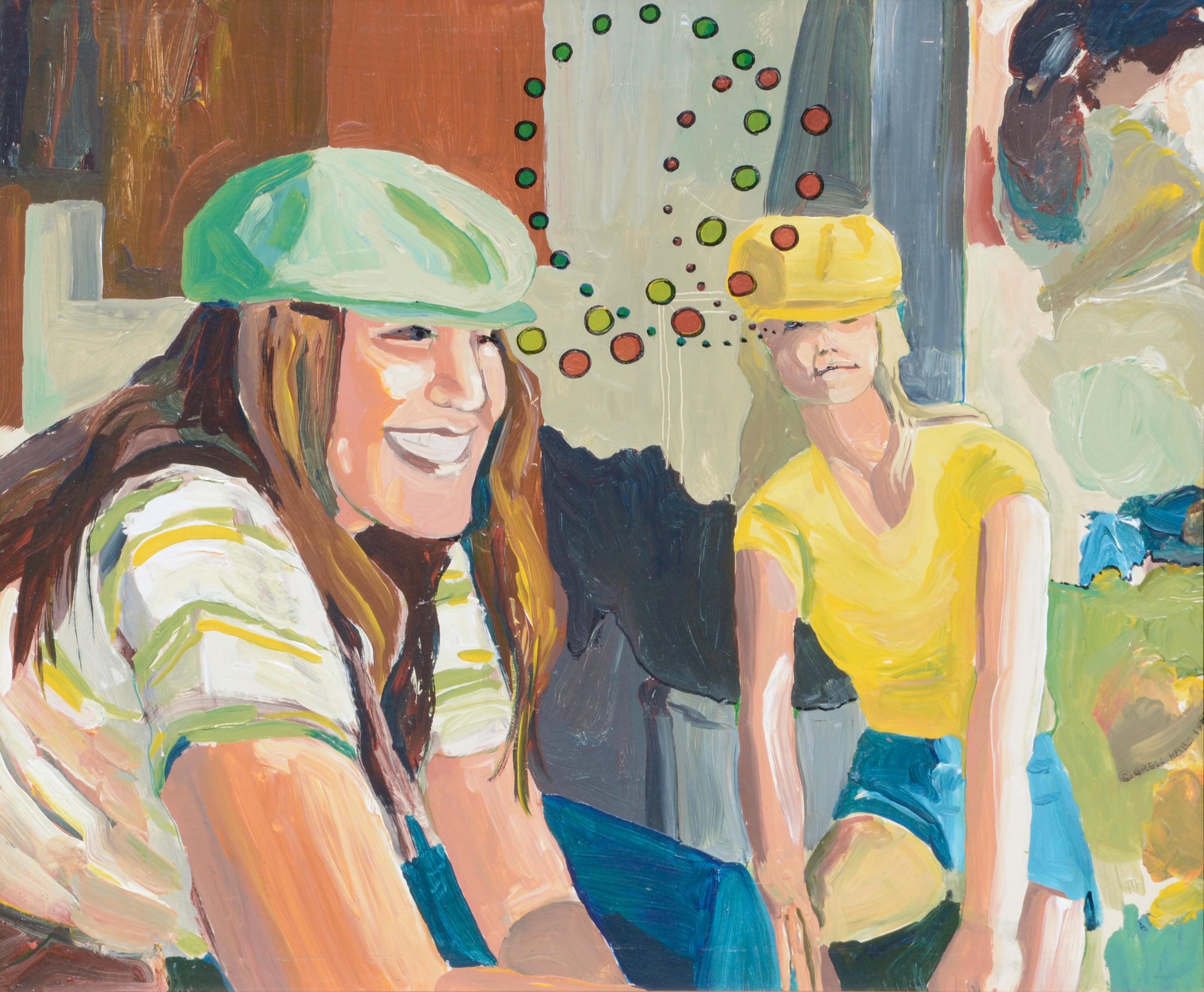 Cyclists in Love, Bay Area Figurative Movement - Painting by Patricia Gren Hayes