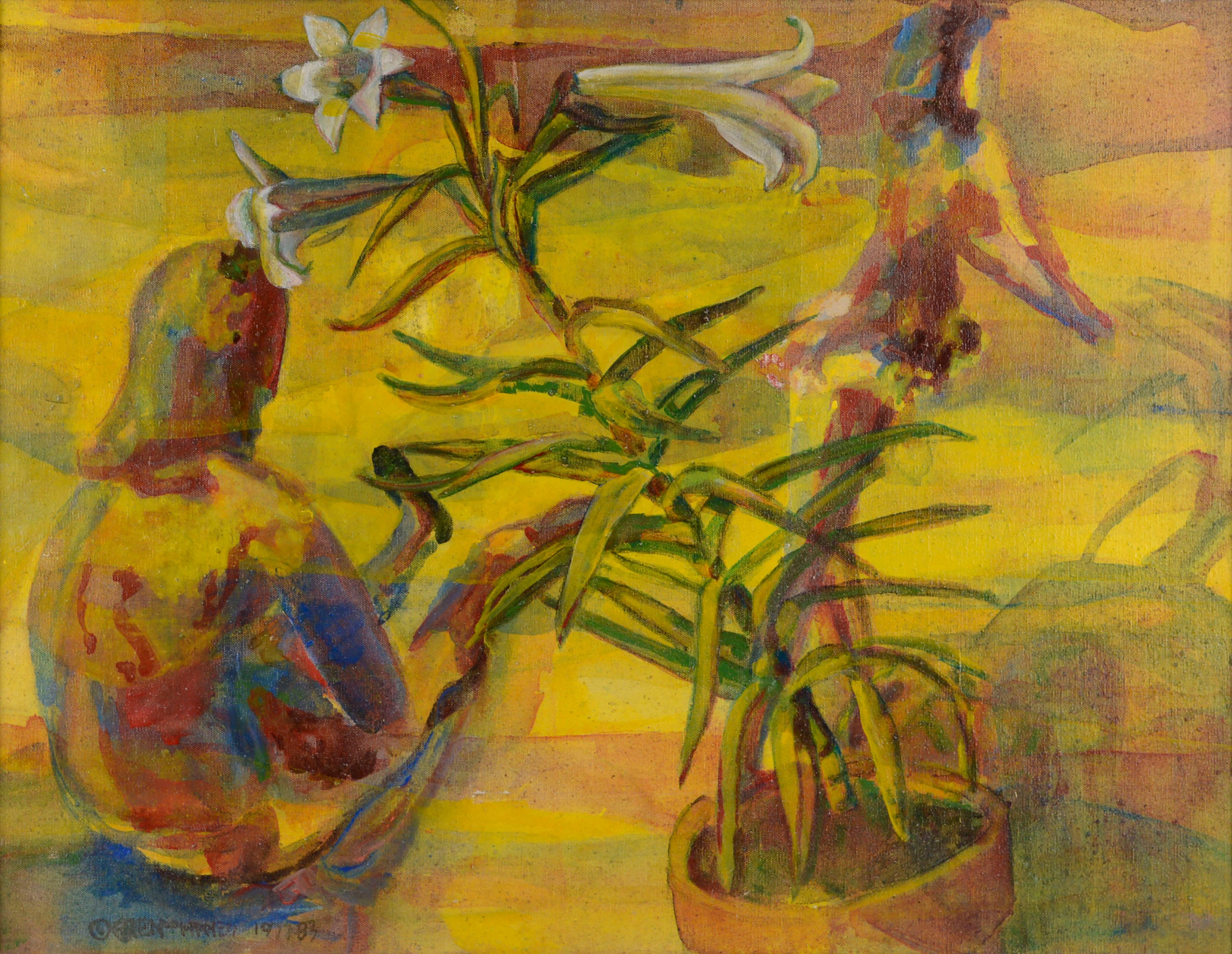 « Easter Lily & Spring Dancers » - Abstrait floral figuratif  - Painting de Patricia Gren Hayes