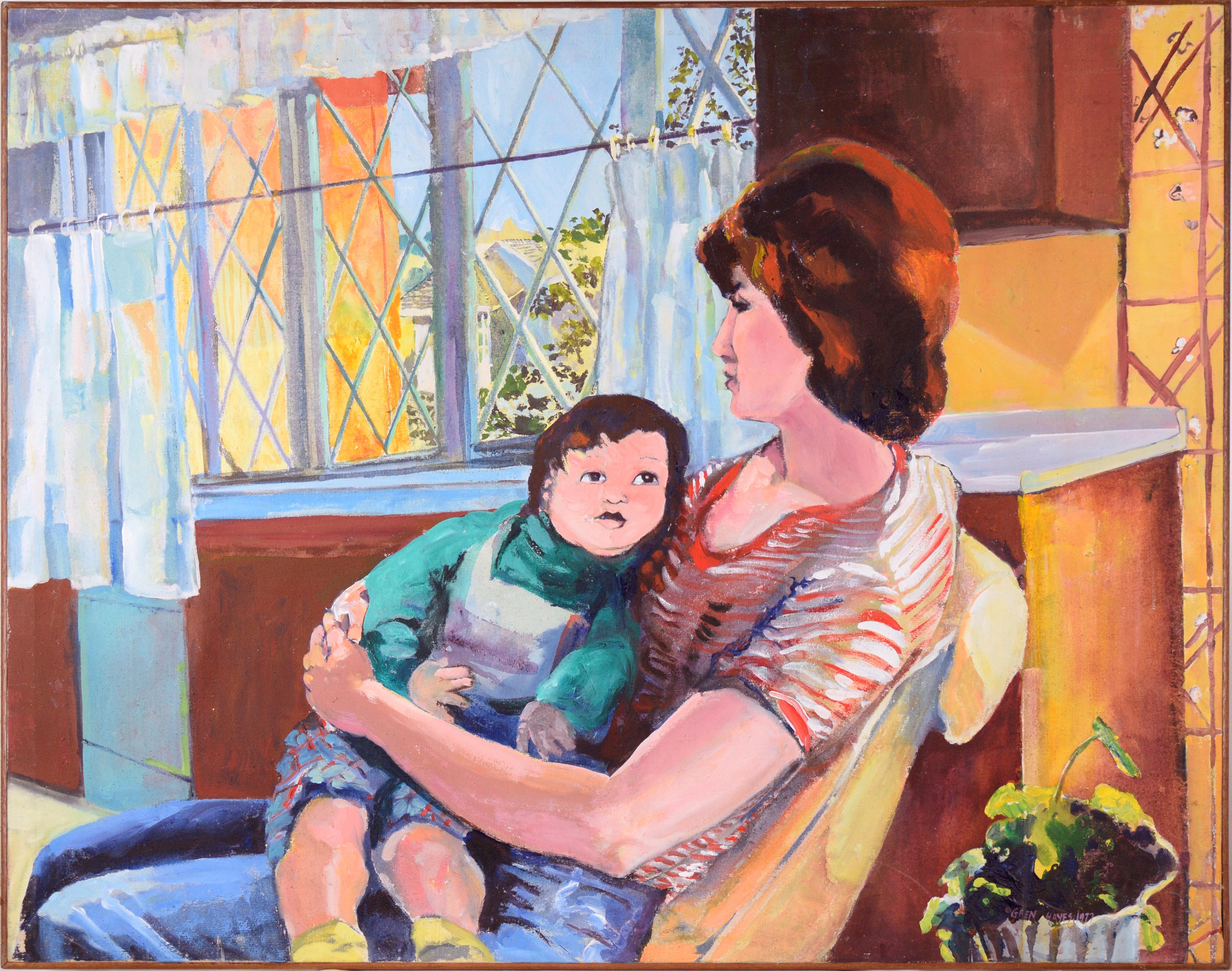 Patricia Gren Hayes Interior Painting - "Madam Suburbia #2" (Woman and Child, Sue & Casey) in Oil on Canvas