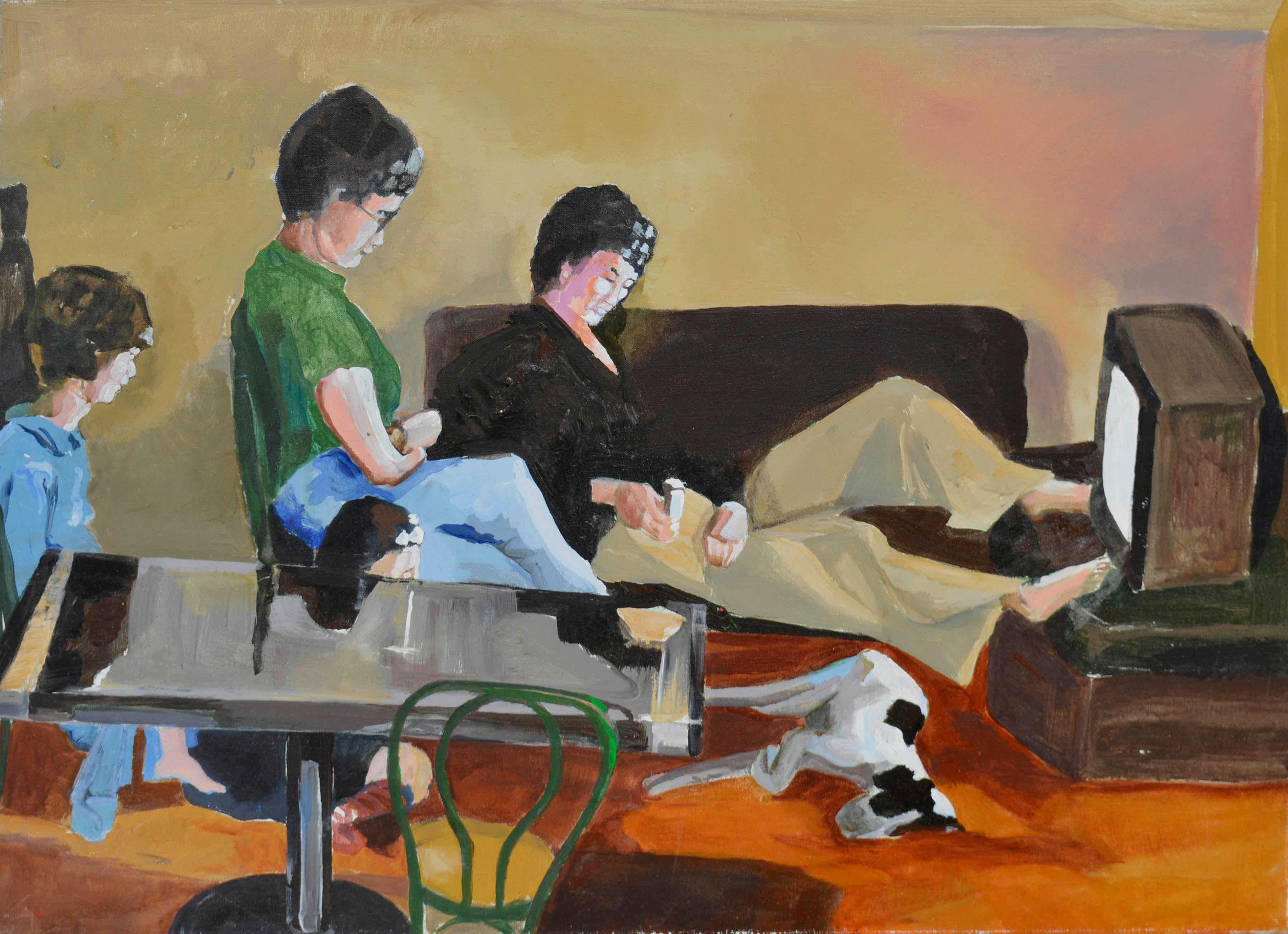 Patricia Gren Hayes Figurative Painting - "Madam Suburbia -- The New Religion" Vintage Figurative Berkeley School