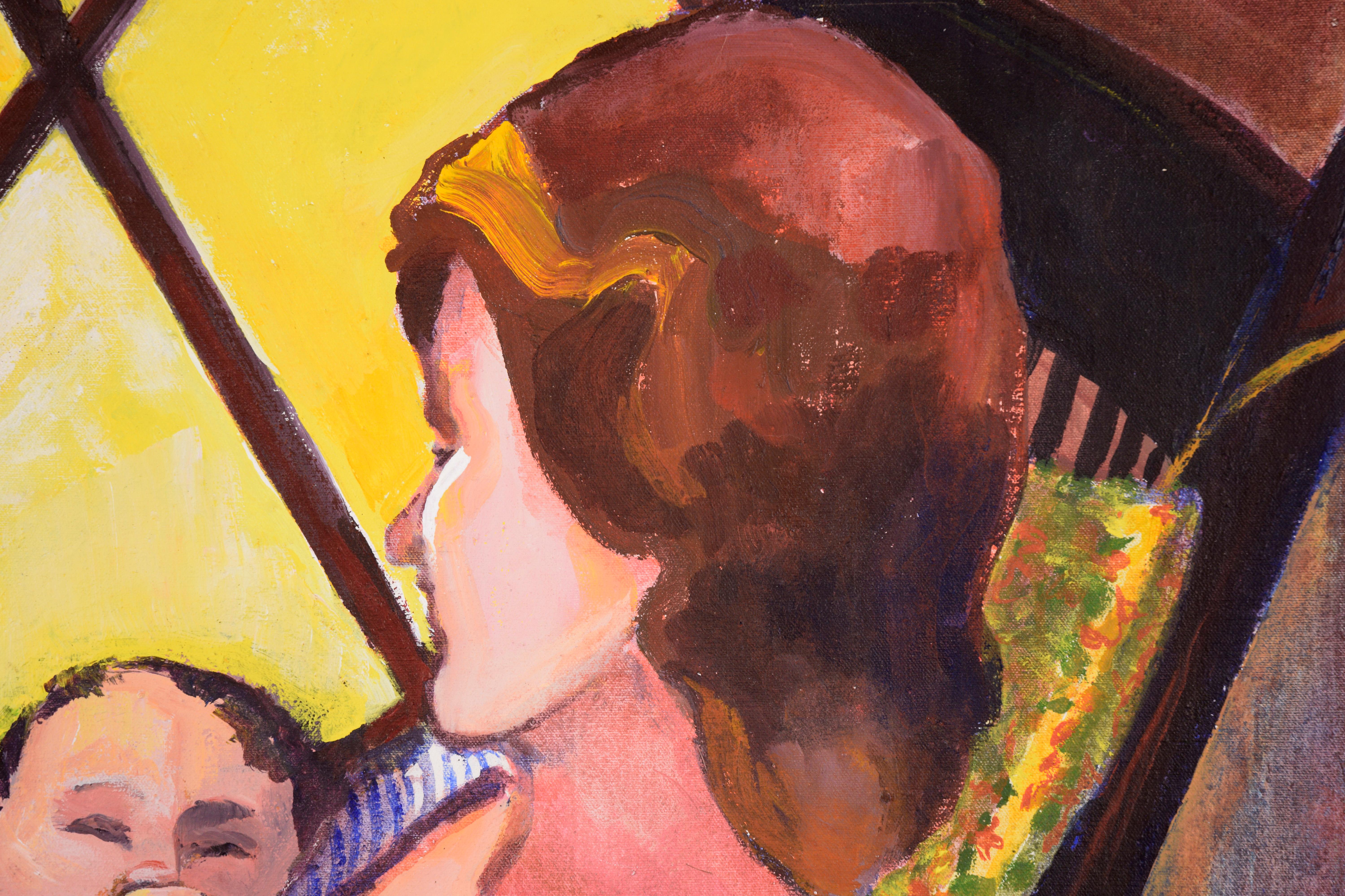 „Madam Suburbia“ (Frau und Baby im gelben Fenster) in Öl auf Leinwand – Painting von Patricia Gren Hayes