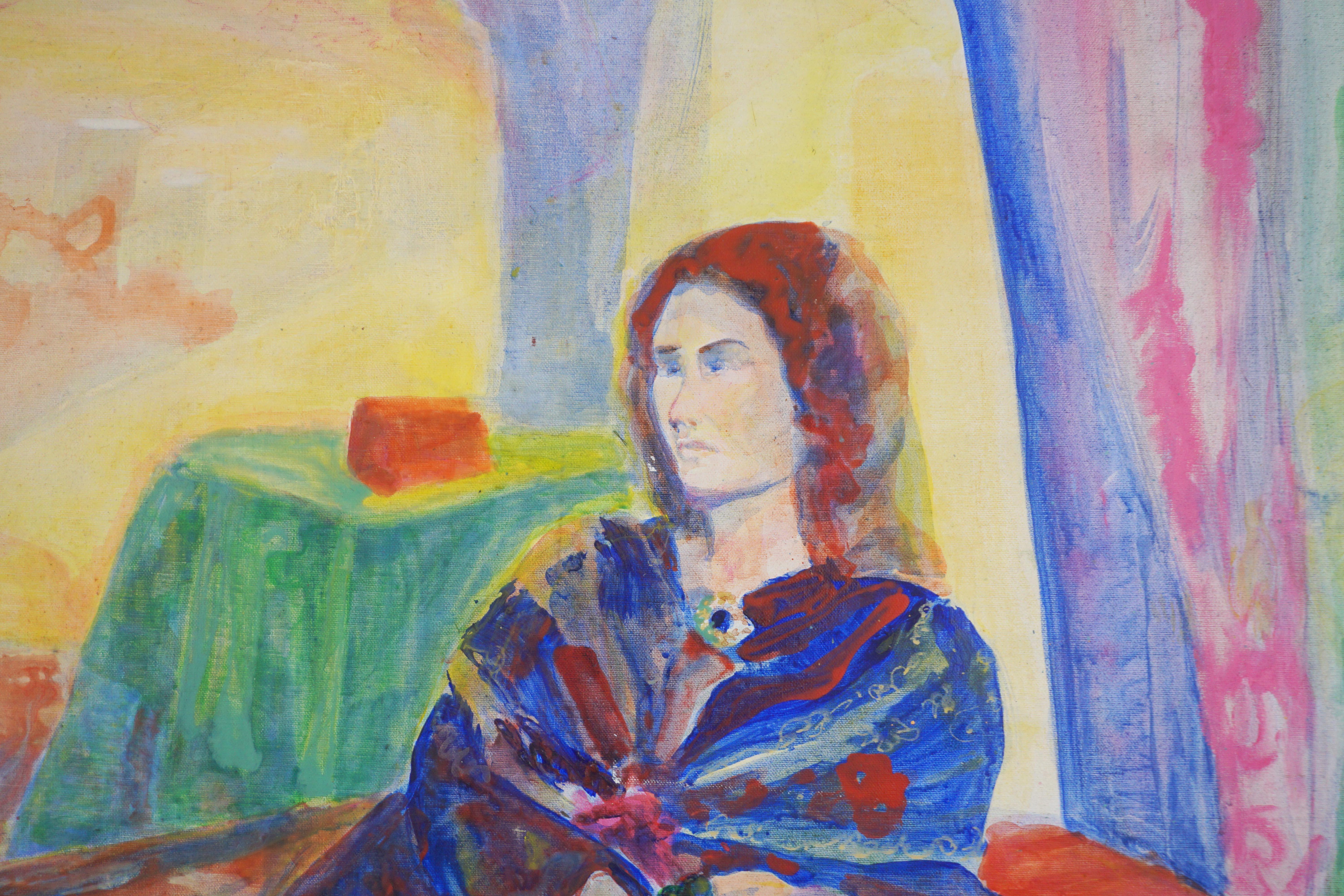 Modern interior/figurative painting of red-haired woman 