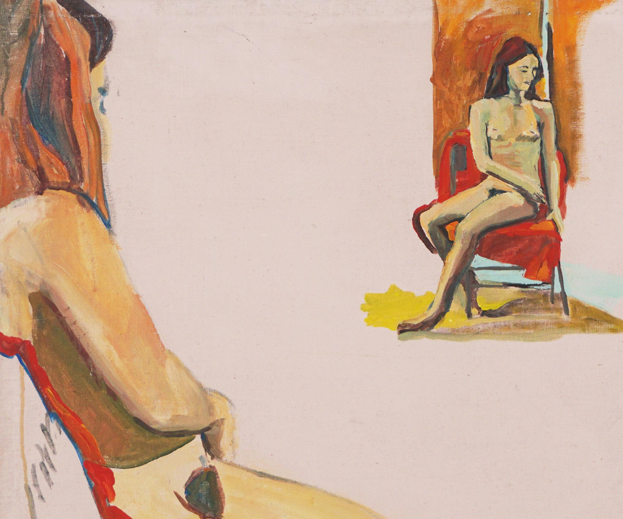 Moderne moderne Aktstudie einer rothaarigen, sitzenden Frau in Stuhl (Amerikanische Moderne), Painting, von Patricia Gren Hayes