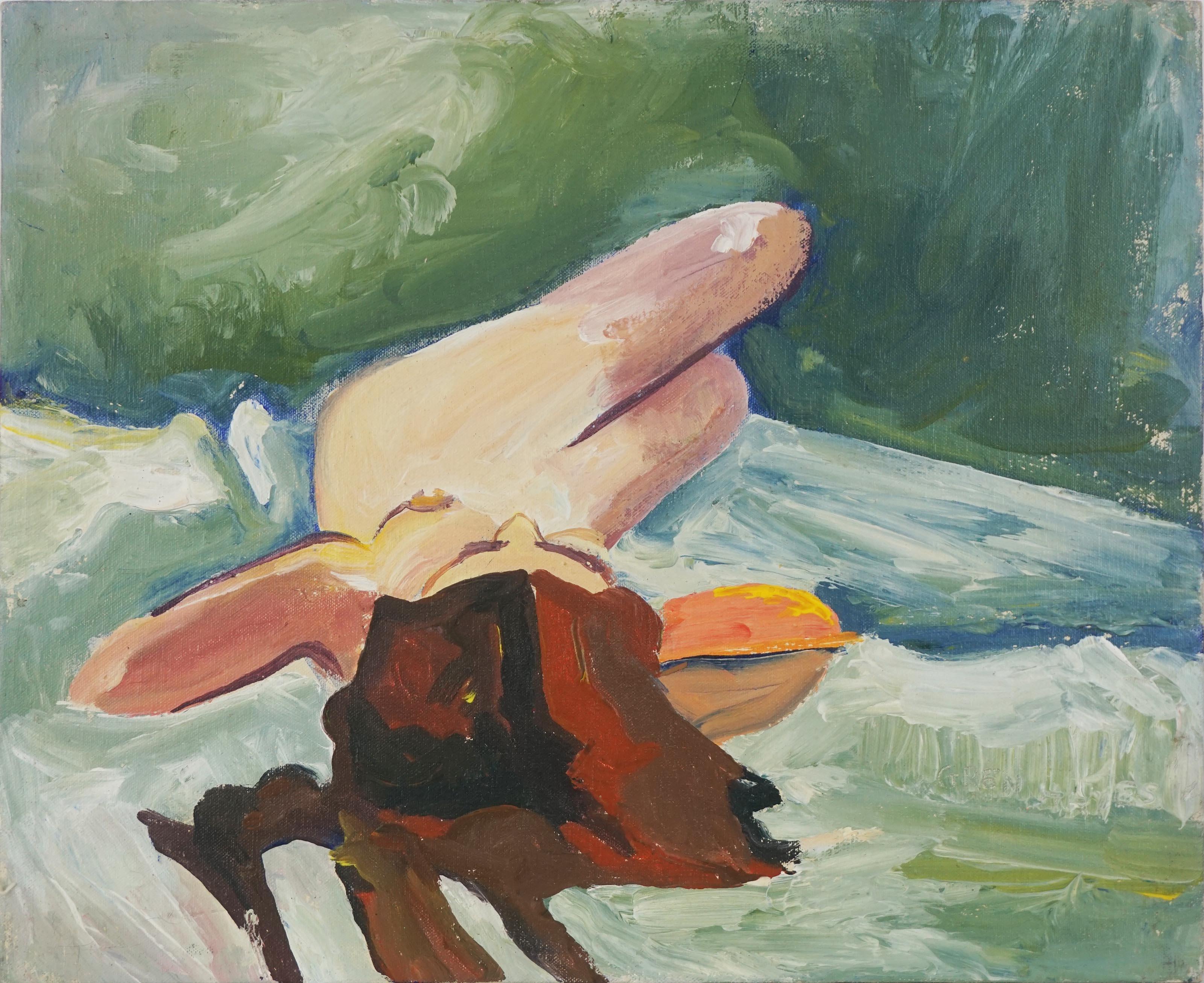 Patricia Gren Hayes Nude Painting - Modern Reclining Nude Study of Red Haired Woman
