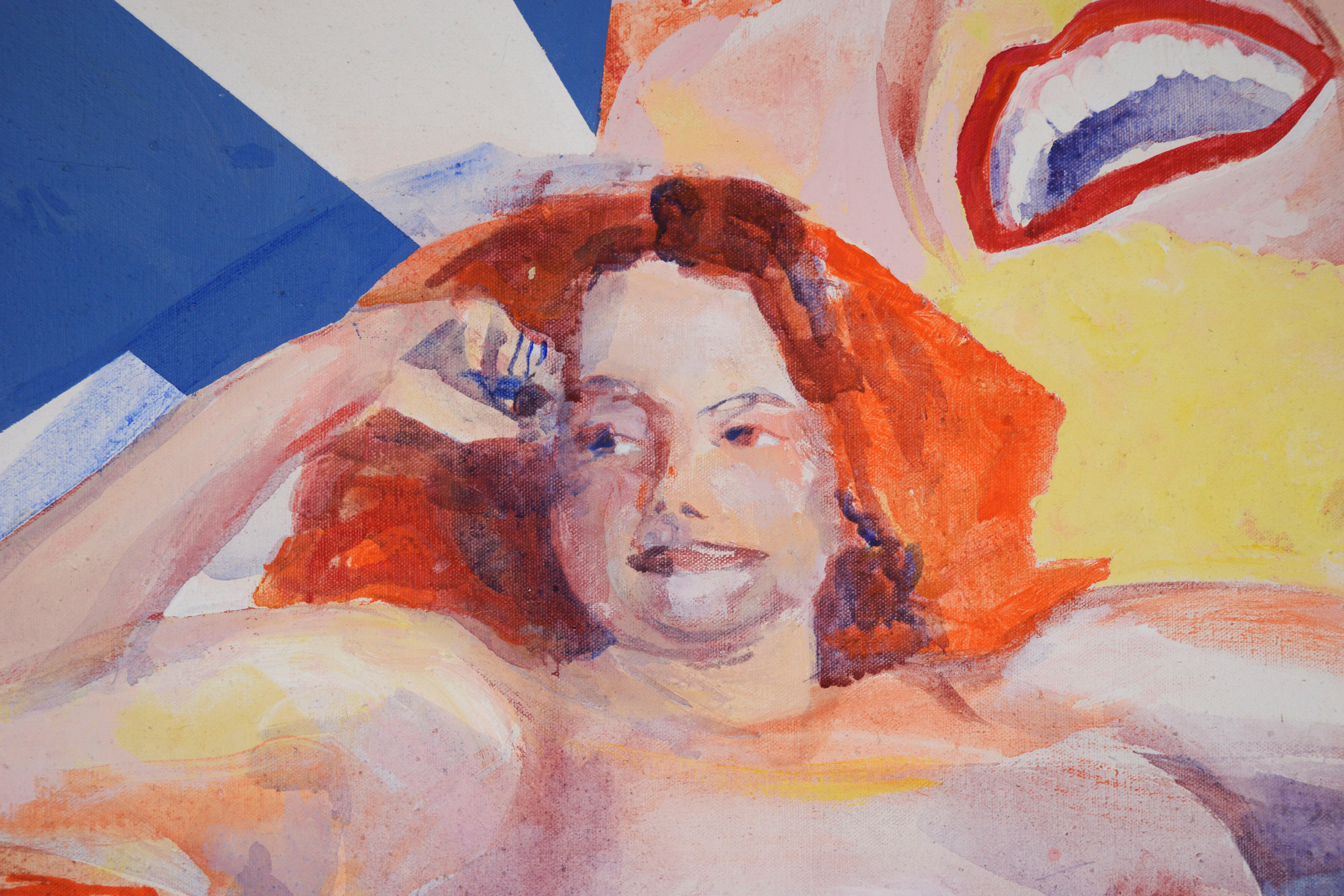 Red Head Madame- Original 1975 Acrílico sobre lienzo en venta 1