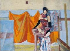 "Rosemary" with Feather Boa - Bay Area Figurative Movement Study Oil on Canvas