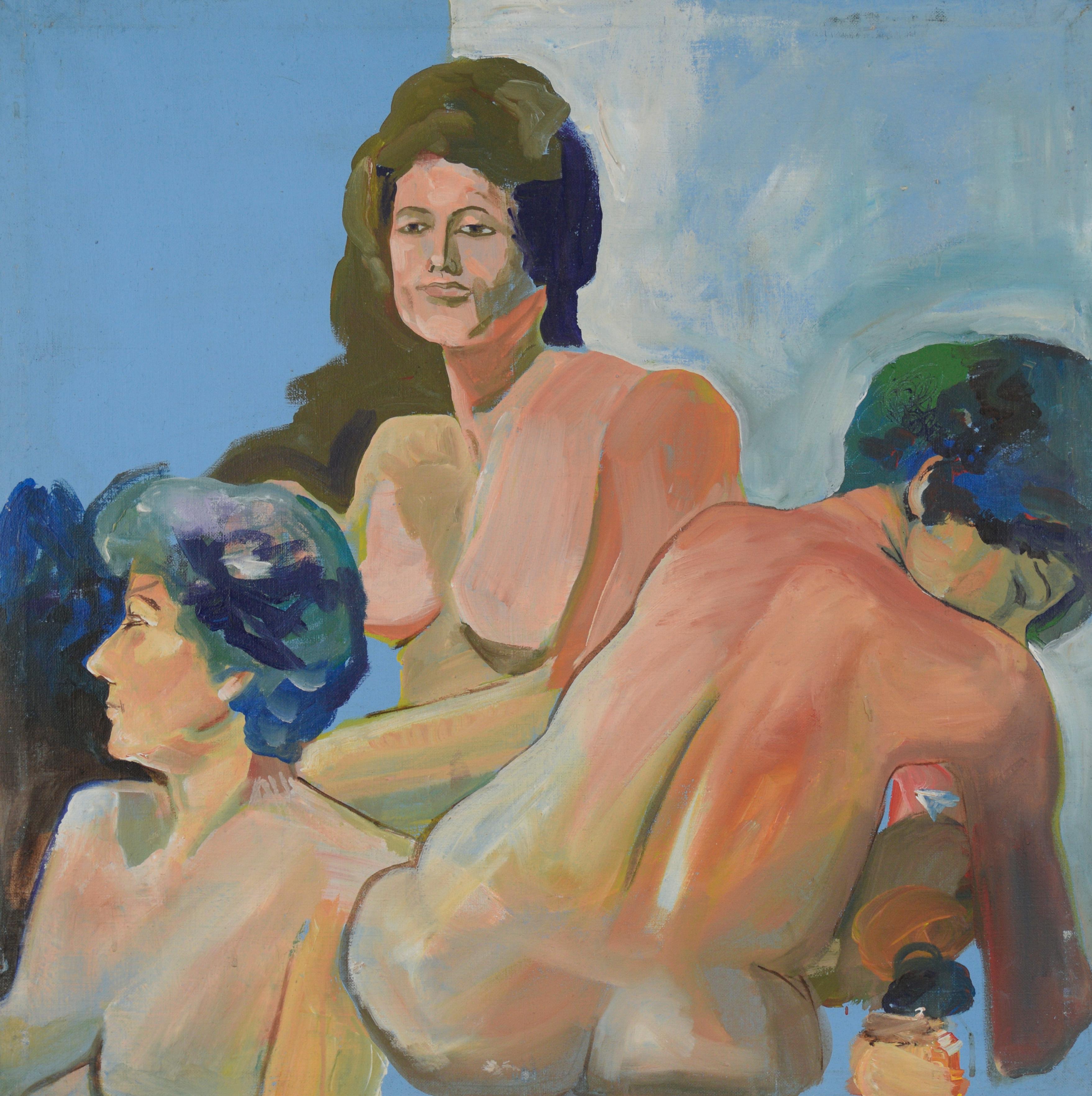 Drei Poses – Aktfigurenstudie von Patricia Gren Hayes

Drei nackte Frauen, die als Modelle in einem Kunstkurs dienen und unterschiedliche Ausdrucksformen der amerikanischen Malerin Patricia Gren Hayes (Kanadierin/Amerikanerin, geb. 1932) zeigen. Ein