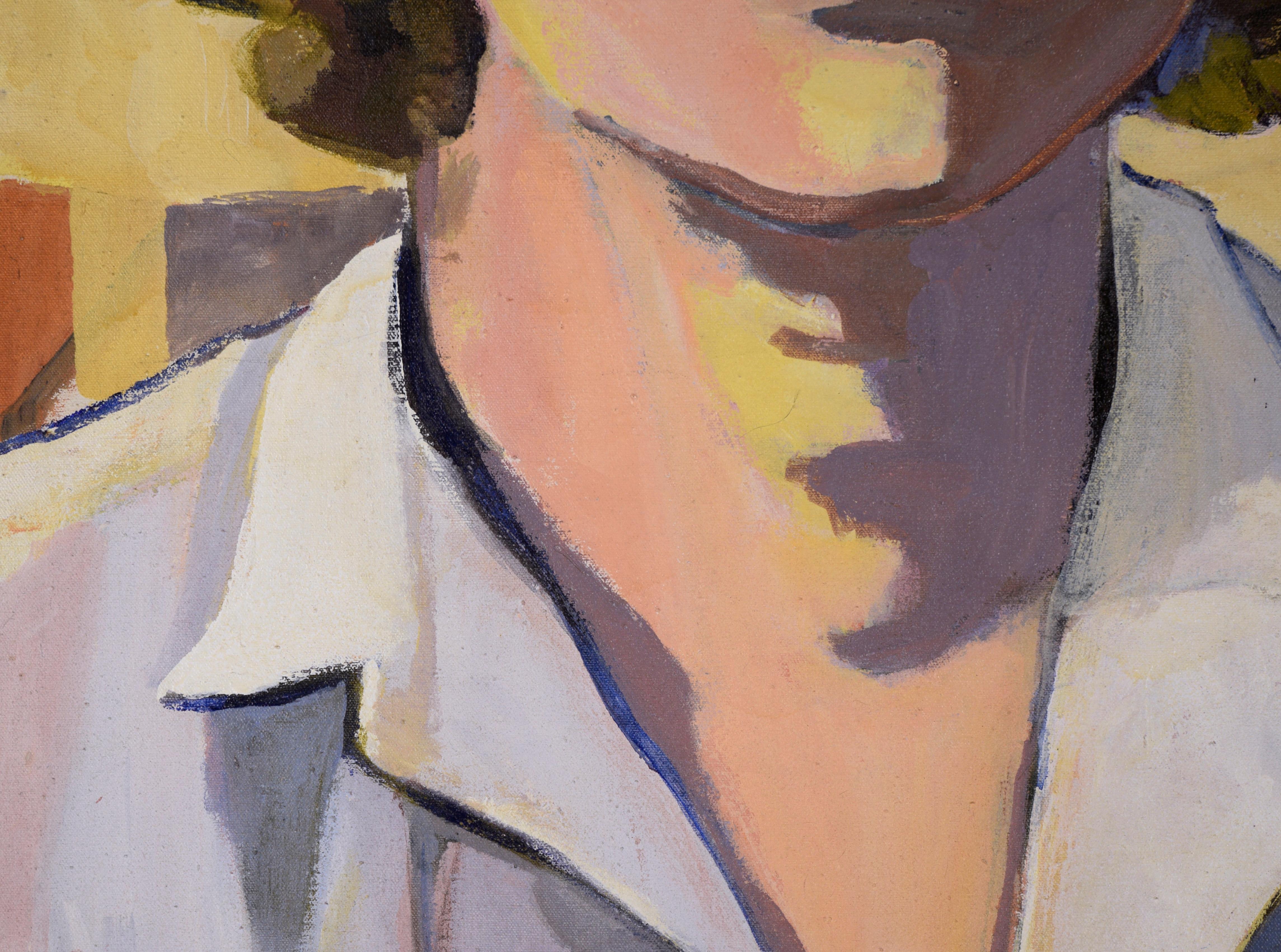 Mujer al sol de la mañana - Retrato a gran escala en óleo sobre lienzo - Portrait Painting Marrón de Patricia Gren Hayes