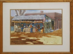 La bottega del fabbro - Paesaggio figurativo occidentale ad acquerello