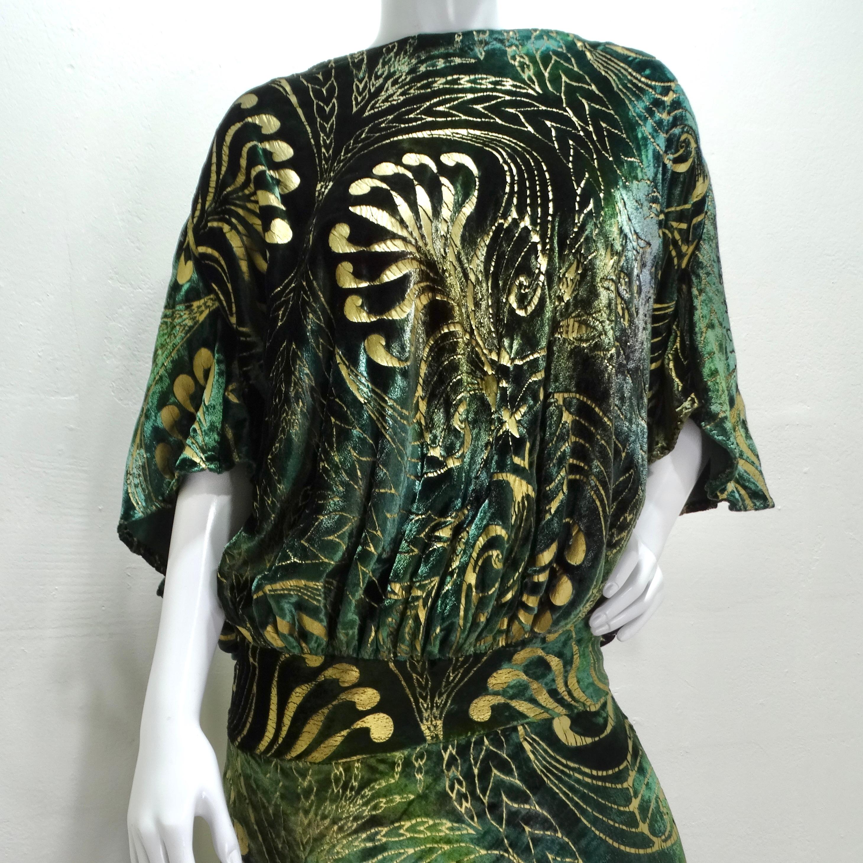 Patricia Lester 1980s Green Velvet Drop Waist Maxi Dress In Excellent Condition In Scottsdale, AZ