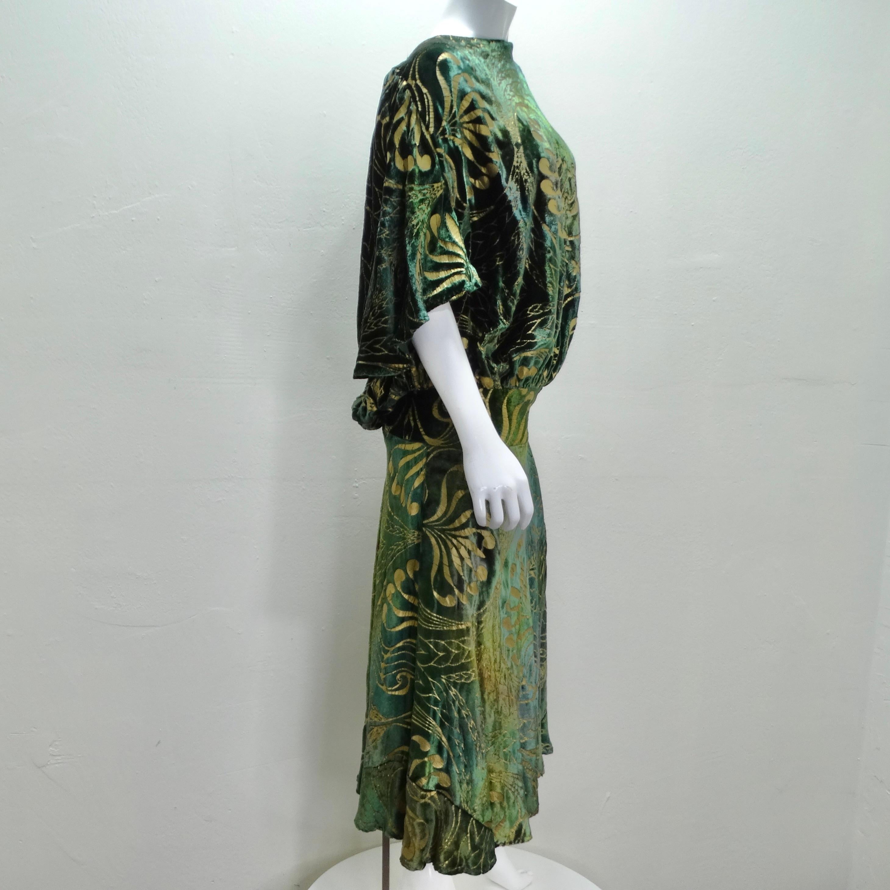Patricia Lester 1980s Green Velvet Drop Waist Maxi Dress 2
