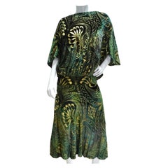 Vintage Patricia Lester 1980s Green Velvet Drop Waist Maxi Dress
