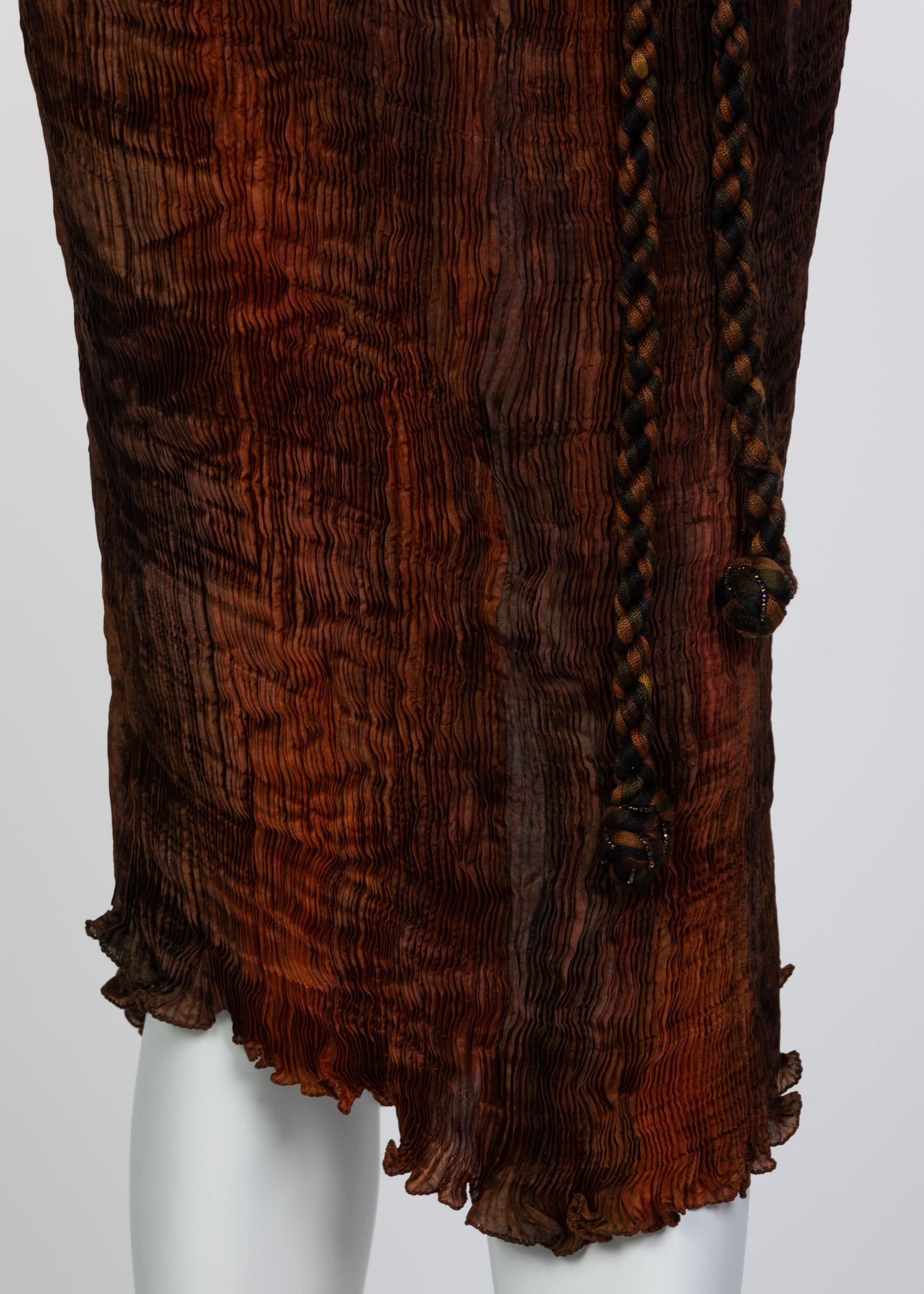 Patricia Lester Copper Brown Silk Fortuny Pleated Dress & Belt, 1980s 2