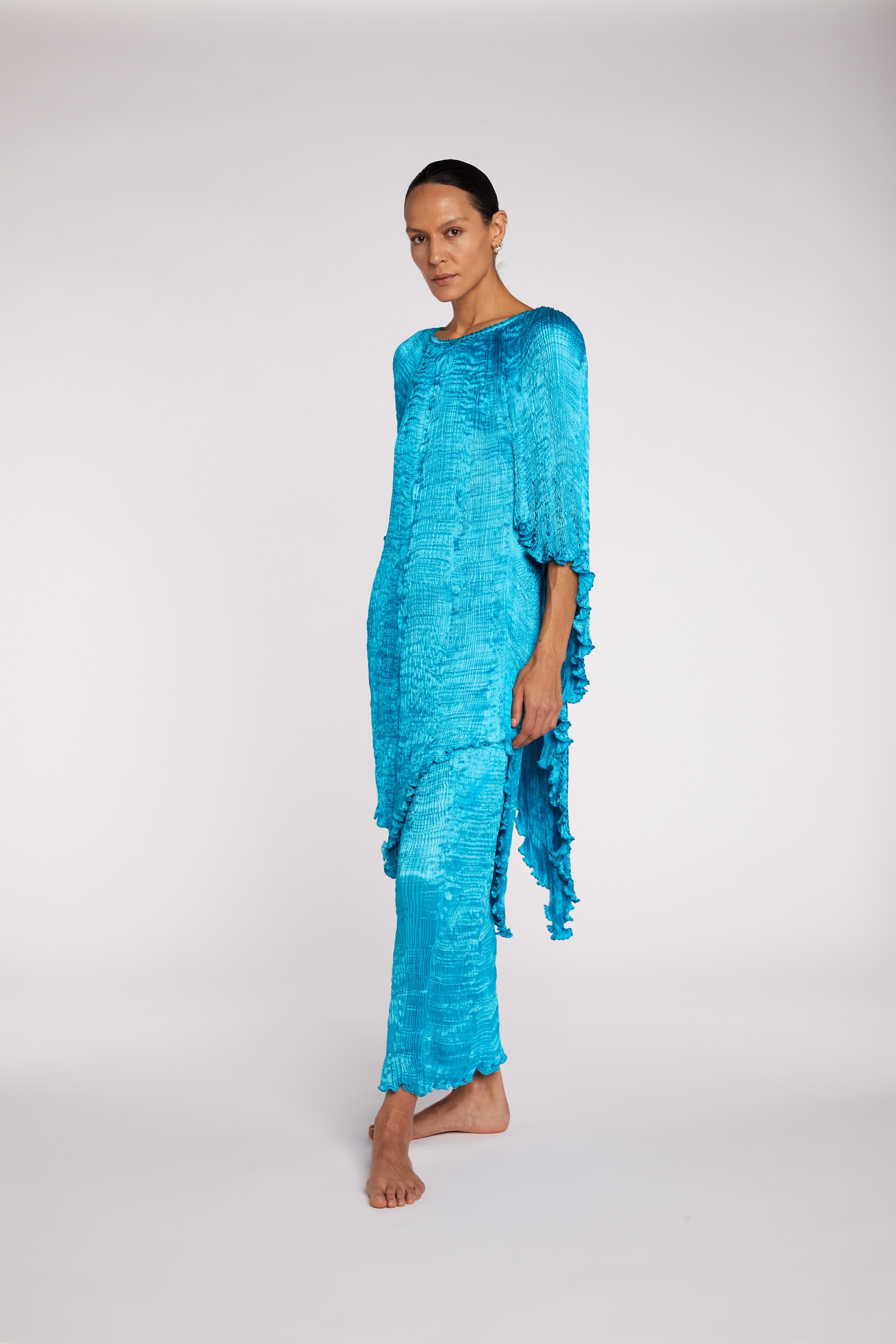 Patricia Lester 'Fortuny' Pleated Hand Made One Of A Kind Turquoise Ensemble 2