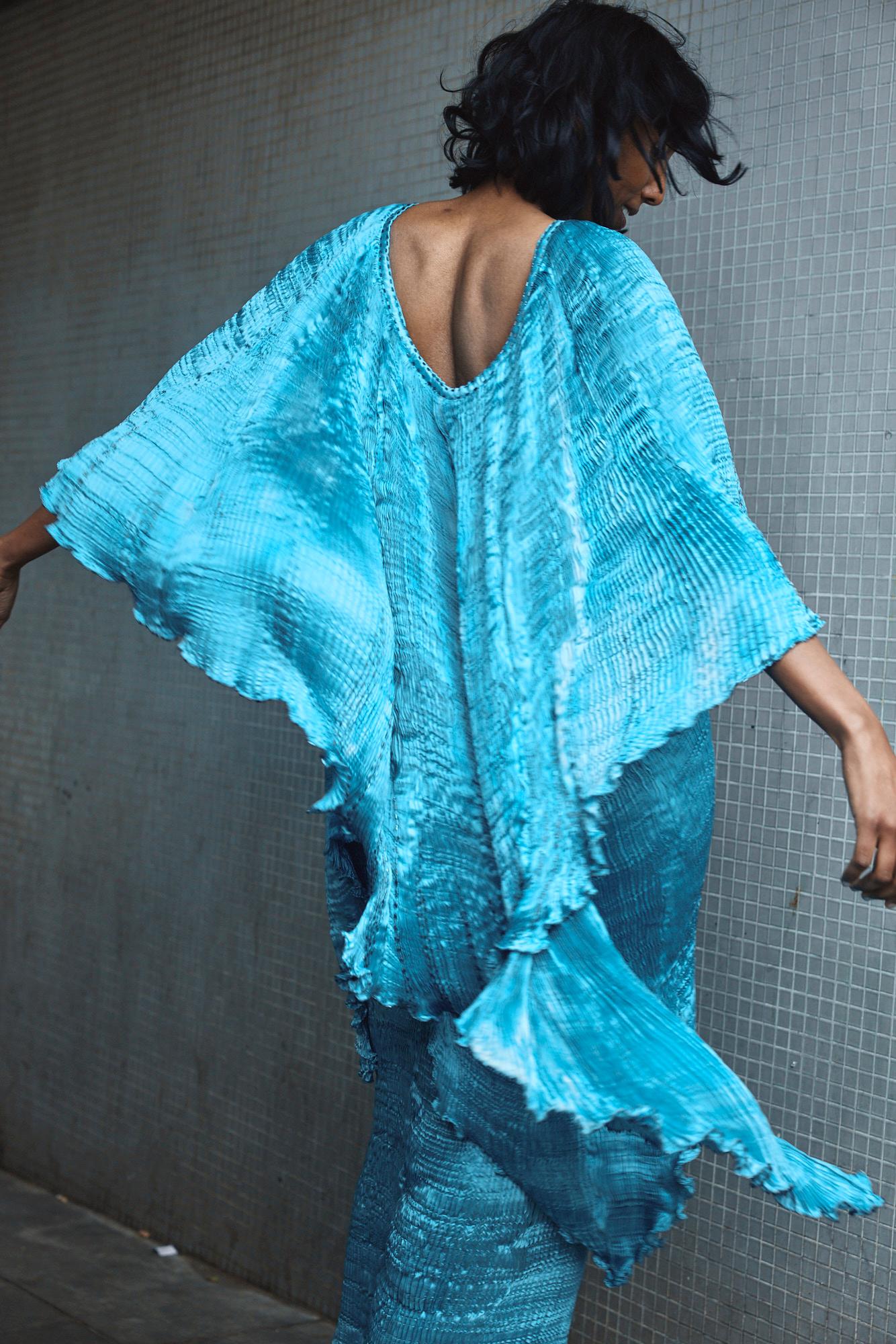 Patricia Lester 'Fortuny' Pleated Hand Made One Of A Kind Turquoise Ensemble In Good Condition In London, GB