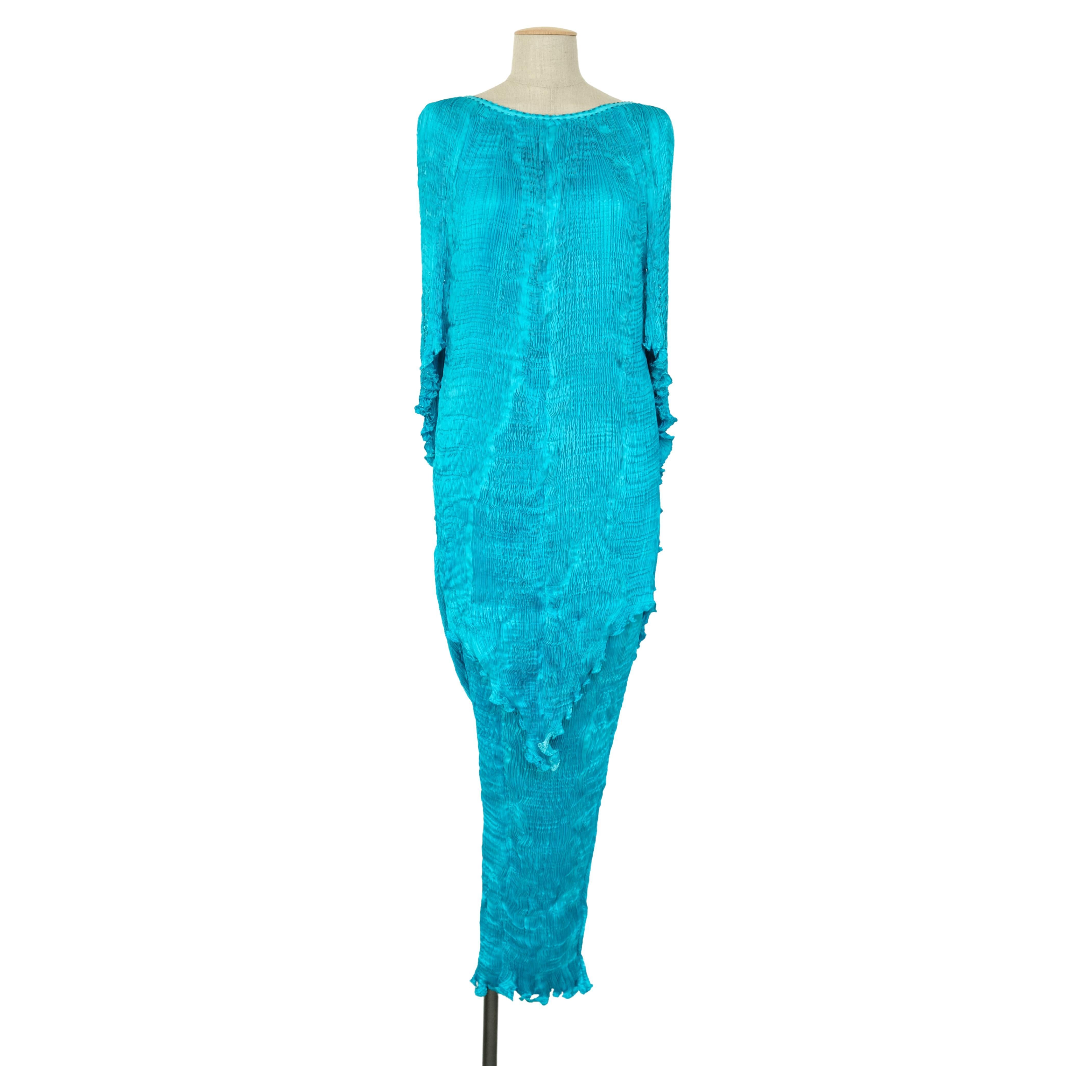 Patricia Lester 'Fortuny' Pleated Hand Made One Of A Kind Turquoise Ensemble 3